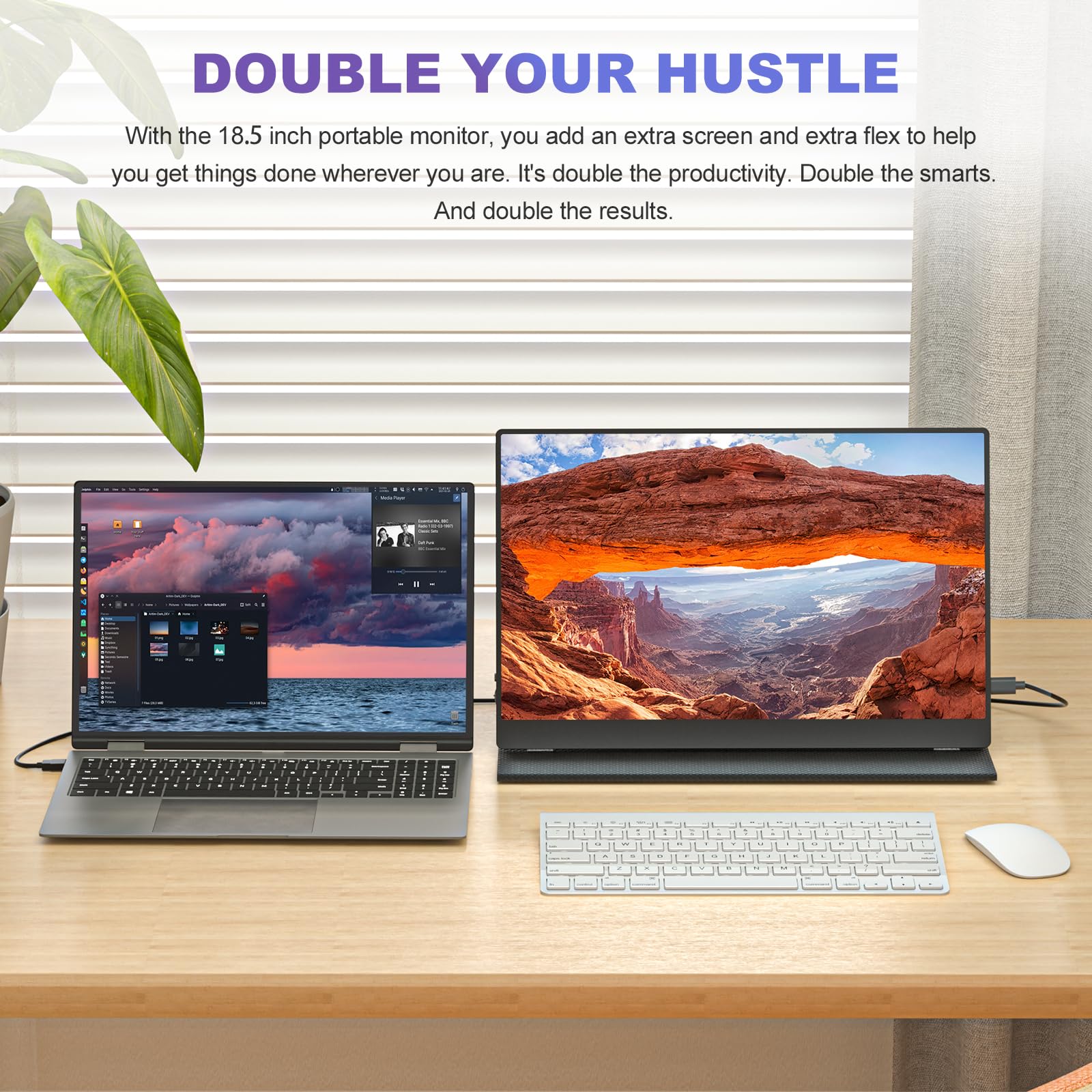 18.5 Inch Portable Monitor for Laptop - FHD 1080P IPS Display, 100% sRGB, HDR, USB-C/HDMI, VESA Mount, Built-in Speakers with Smart Cover - Perfect for Travel, Business, Gaming & Home Office Use