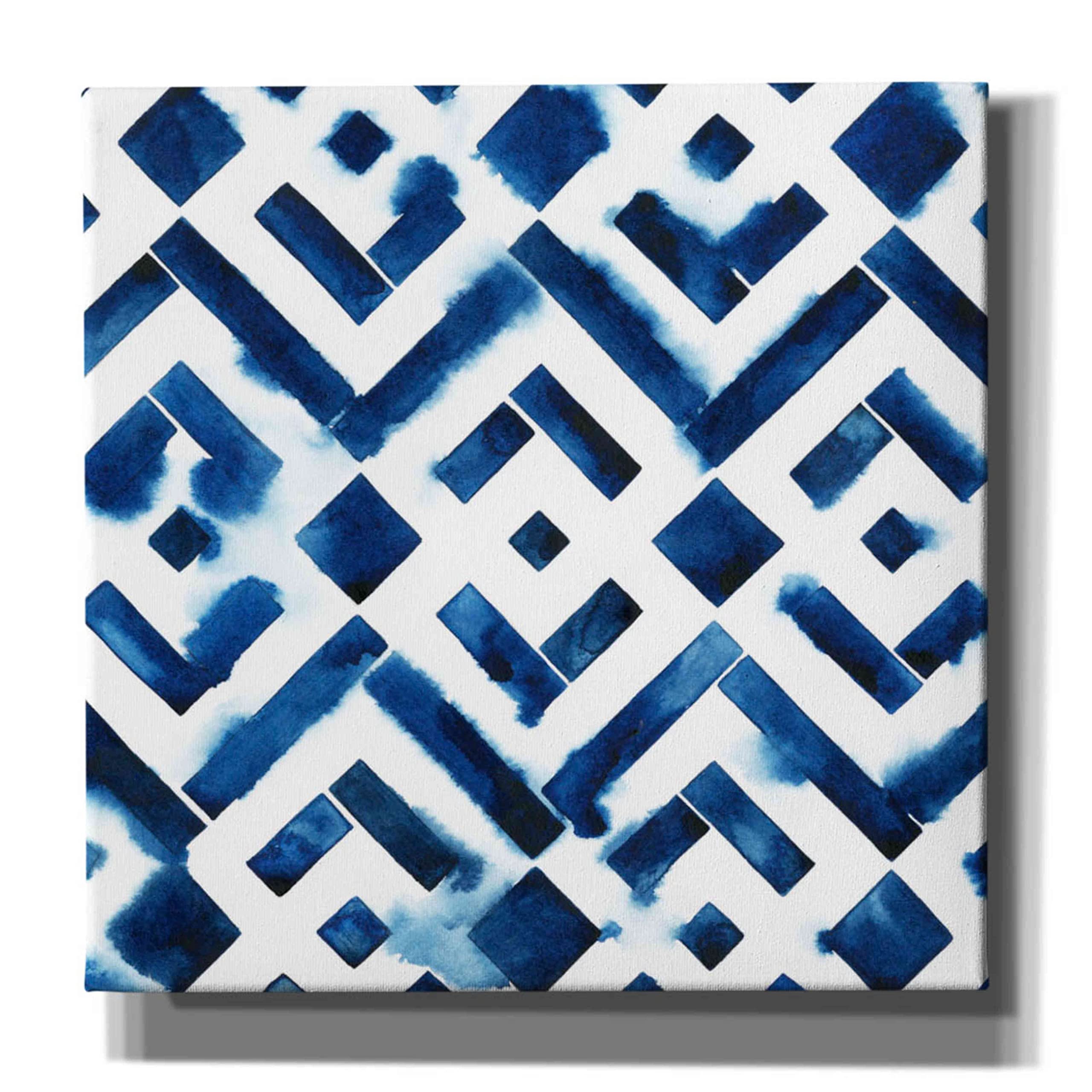 Grace Popp 'Cobalt Watercolor Tiles II' Canvas Wall Art - 37x37 Inch Modern Abstract Painting for Living Room, Bedroom & Office Decor