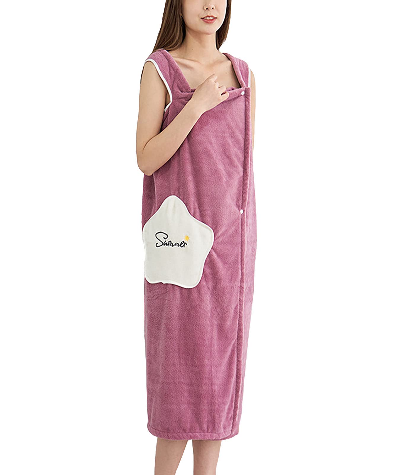 SCYDAO Women's Spa Towel Wrap Bathrobe - Soft Wearable Bath Skirt with Shoulder Strap - Purple Large Size for Shower, Pool & Beach Relaxation