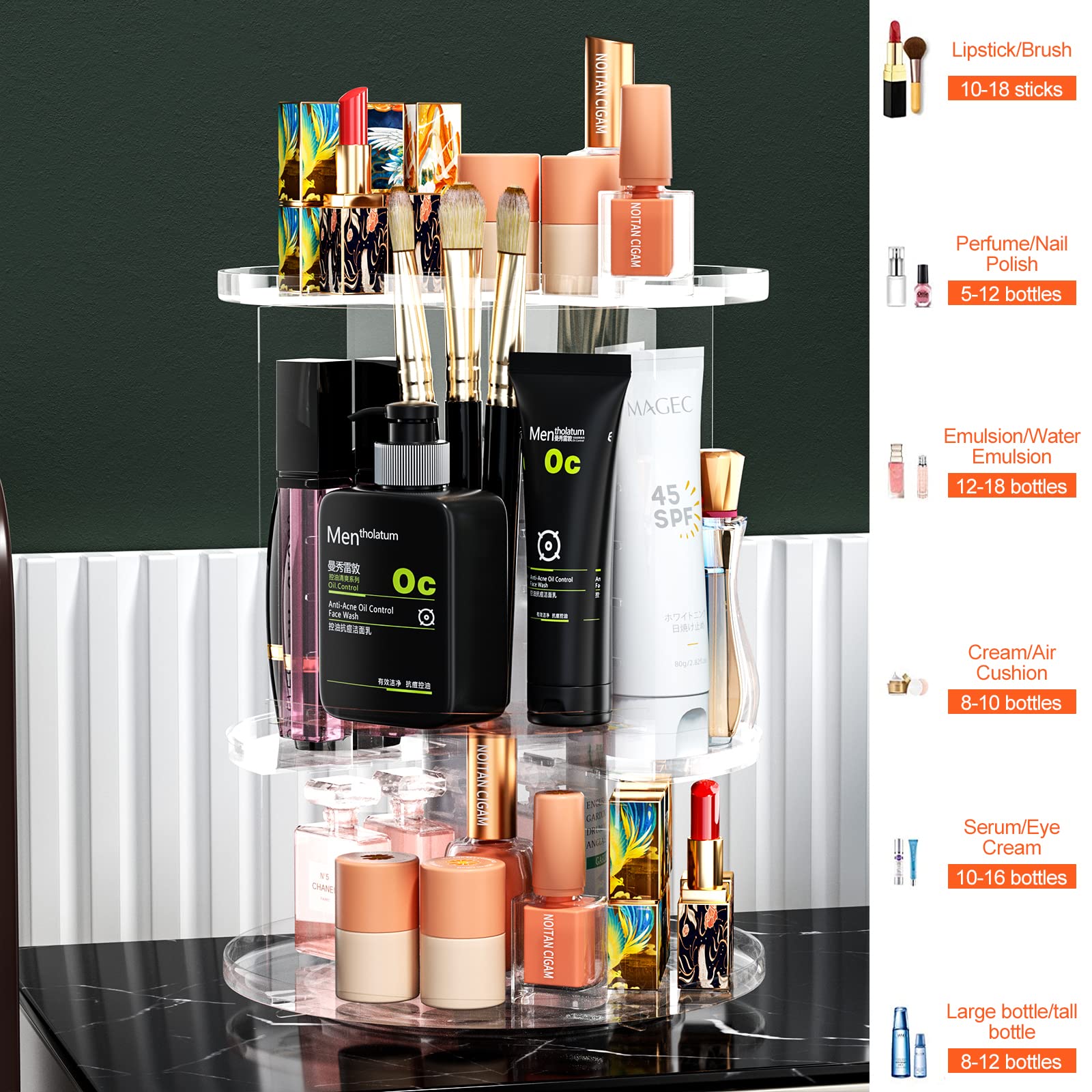 360° Rotating Makeup Organizer - Transparent Cosmetic Storage Box for Bathroom & Vanity