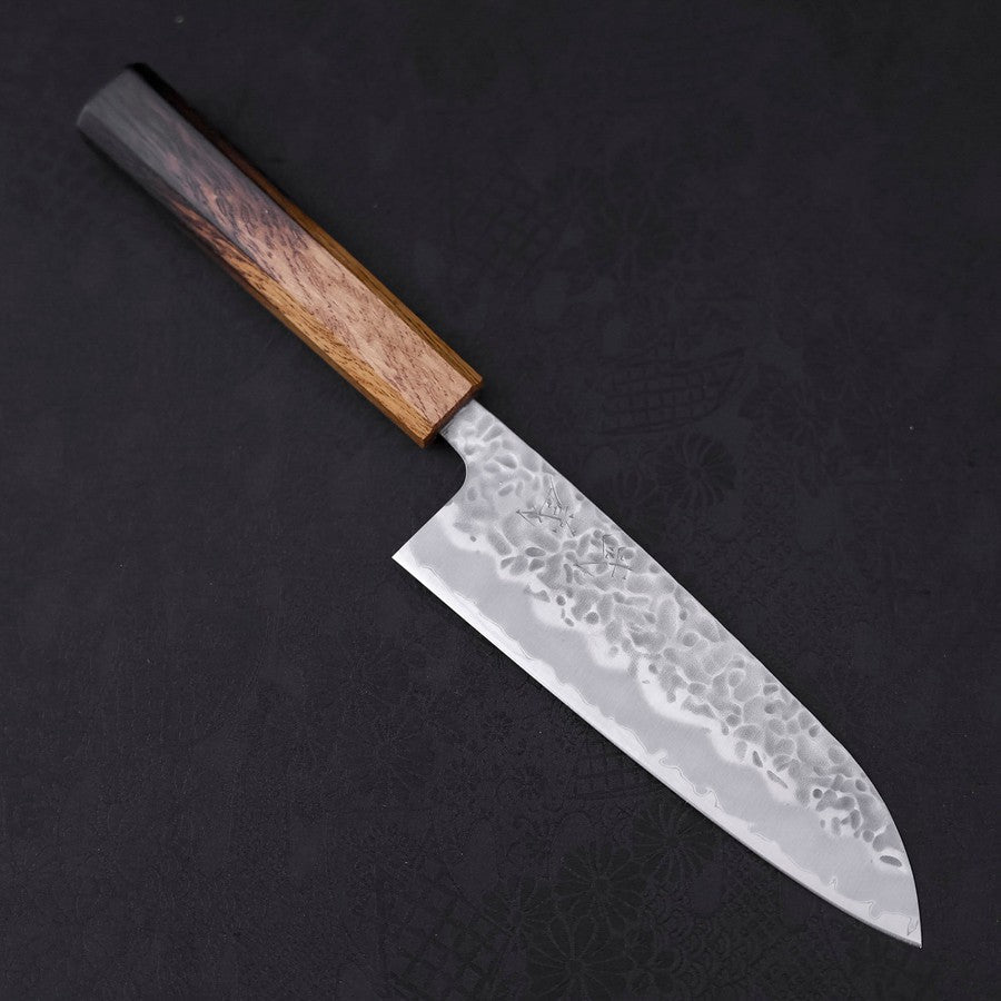 Premium Santoku Knife 165mm - Japanese White Steel #1 with Tsuchime Hammered Finish & Urushi Lacquer Handle - Ideal for Slicing, Dicing, and Precision Vegetable Cutting in Professional Kitchens