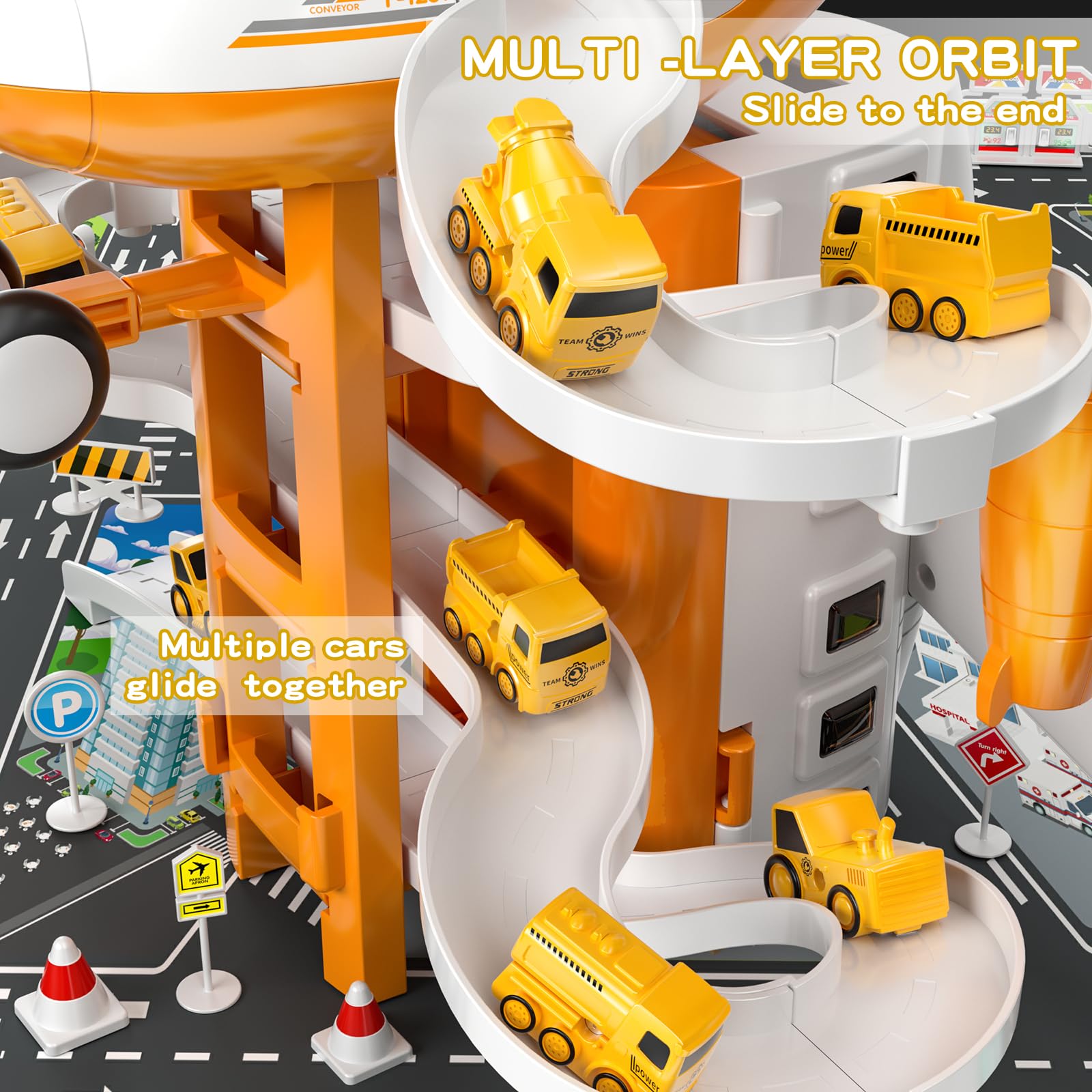 TEMI Kids Airplane & Race Car Toys for Boys 2-6 - 8 Construction Vehicles with Playmat | Birthday Gift for Toddlers | Indoor Play & Adventure Fun