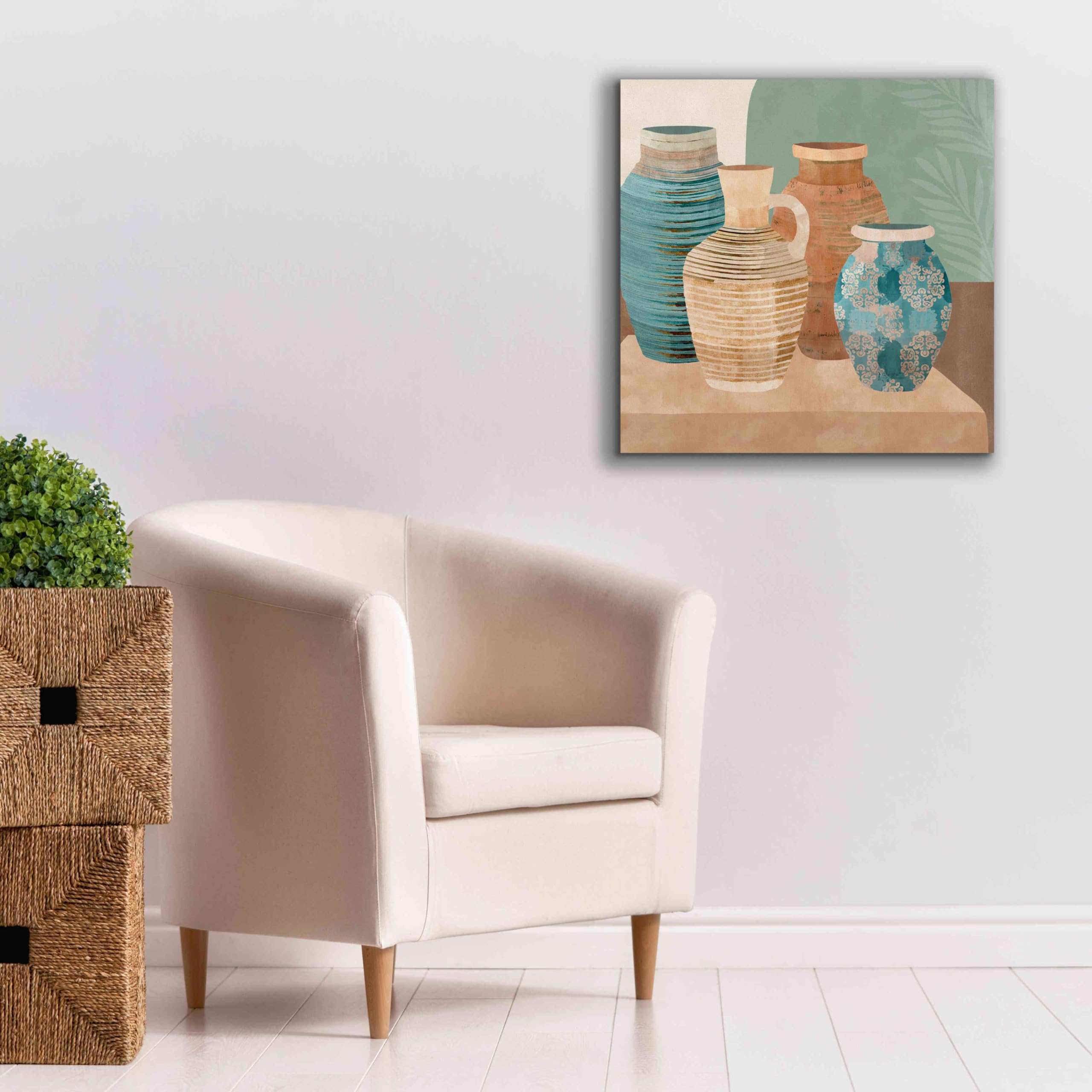 Flora Kouta Earthenware Pots I Giclee Canvas Wall Art Print - 26x26 Inches Modern Home Decor for Living Room, Bedroom & Office