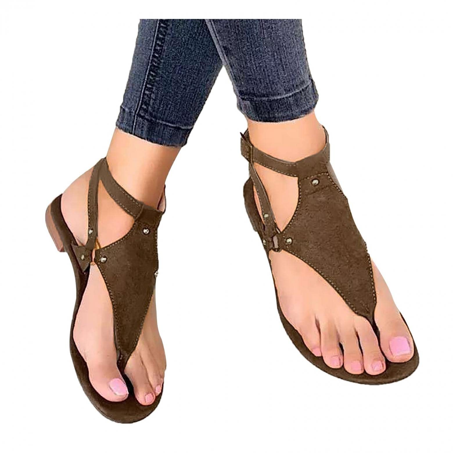 Women's Comfortable T-Strap Buckle Wedge Sandals - Casual Flat Beach Sandals for Summer, Walking & Vacation | Cute & Stylish Footwear for Outdoors, Travel & Daily Wear