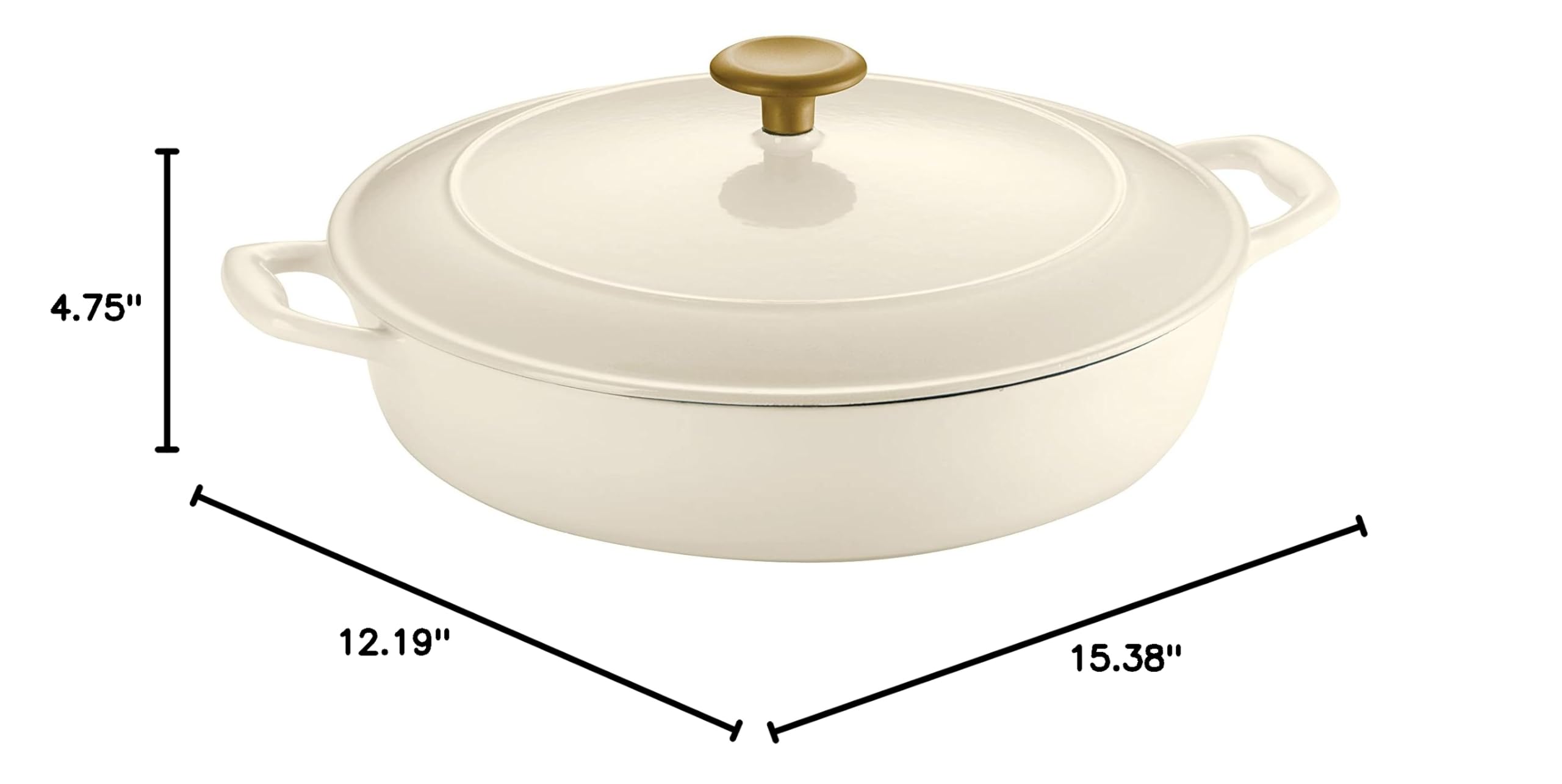 Tramontina 4-Quart Enameled Cast Iron Braiser Pan with Lid - Latte Color, Gold Knob - Perfect for Searing, Braising & Slow Cooking in Oven or Stovetop