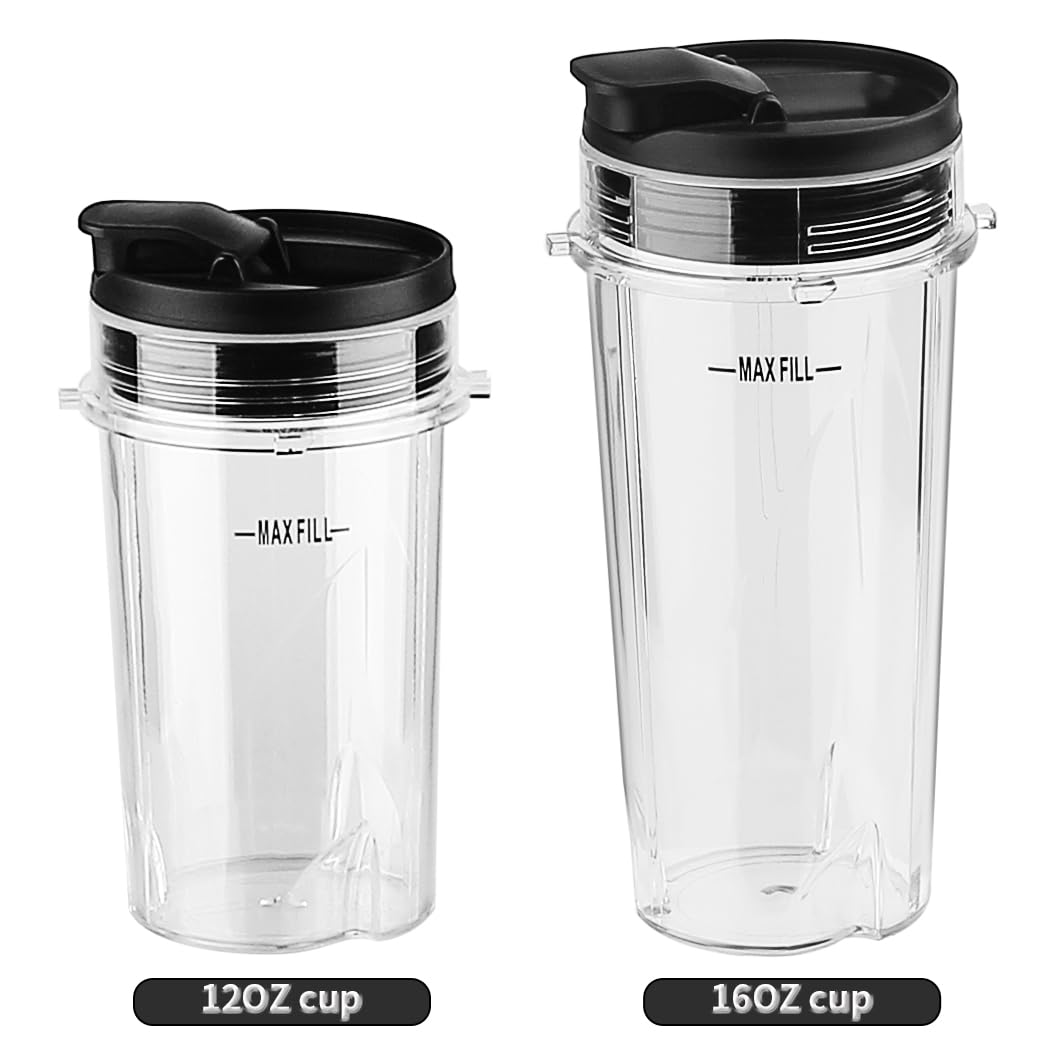2PCS Replacement Single Serve Blender Cups with Slip & Seal Lids - Compatible with Nutri Ninja BL660 BL810 QB3000 BL770 BL780 BL740 (16oz) - Perfect for Smoothies, Protein Shakes & Meal Prep