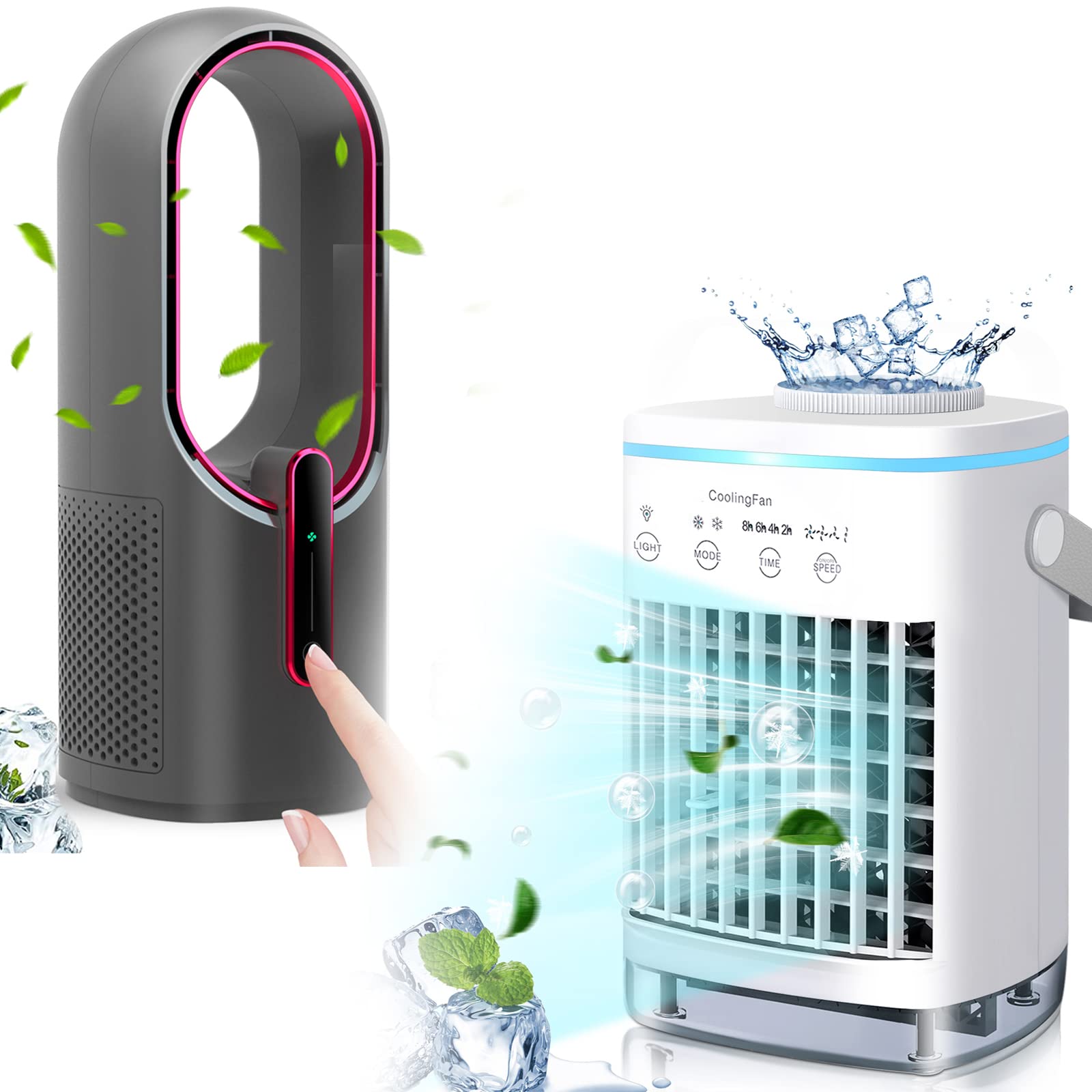 Misby 3-in-1 Cooling Bundle - Small Quiet Personal Fan (Grey) + 11.8