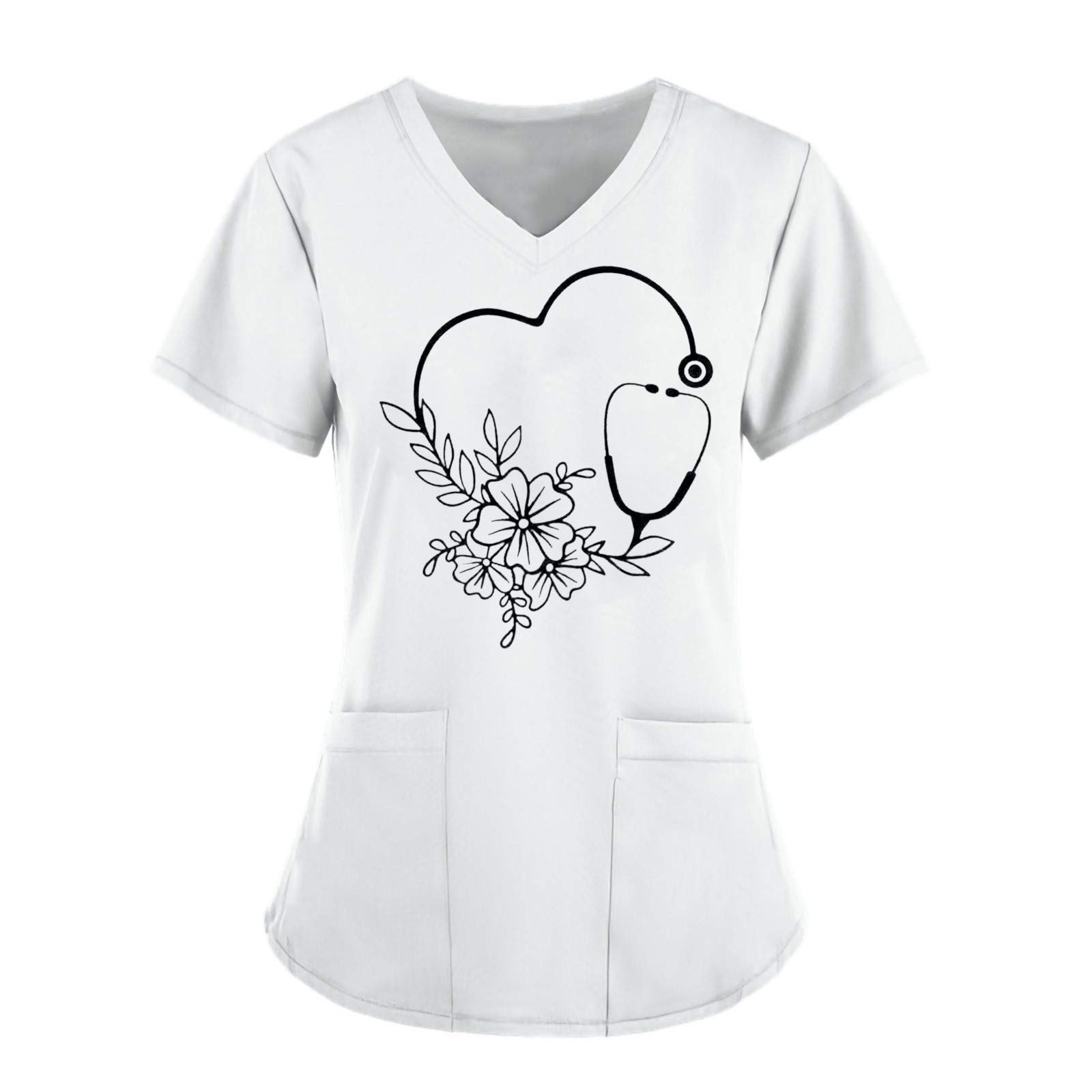 Women's Workwear Tops - Summer Short Sleeve V-Neck T-Shirts with Pocket | Funny Graphic Casual Tunic Tee for Office, Outdoor & Everyday Wear