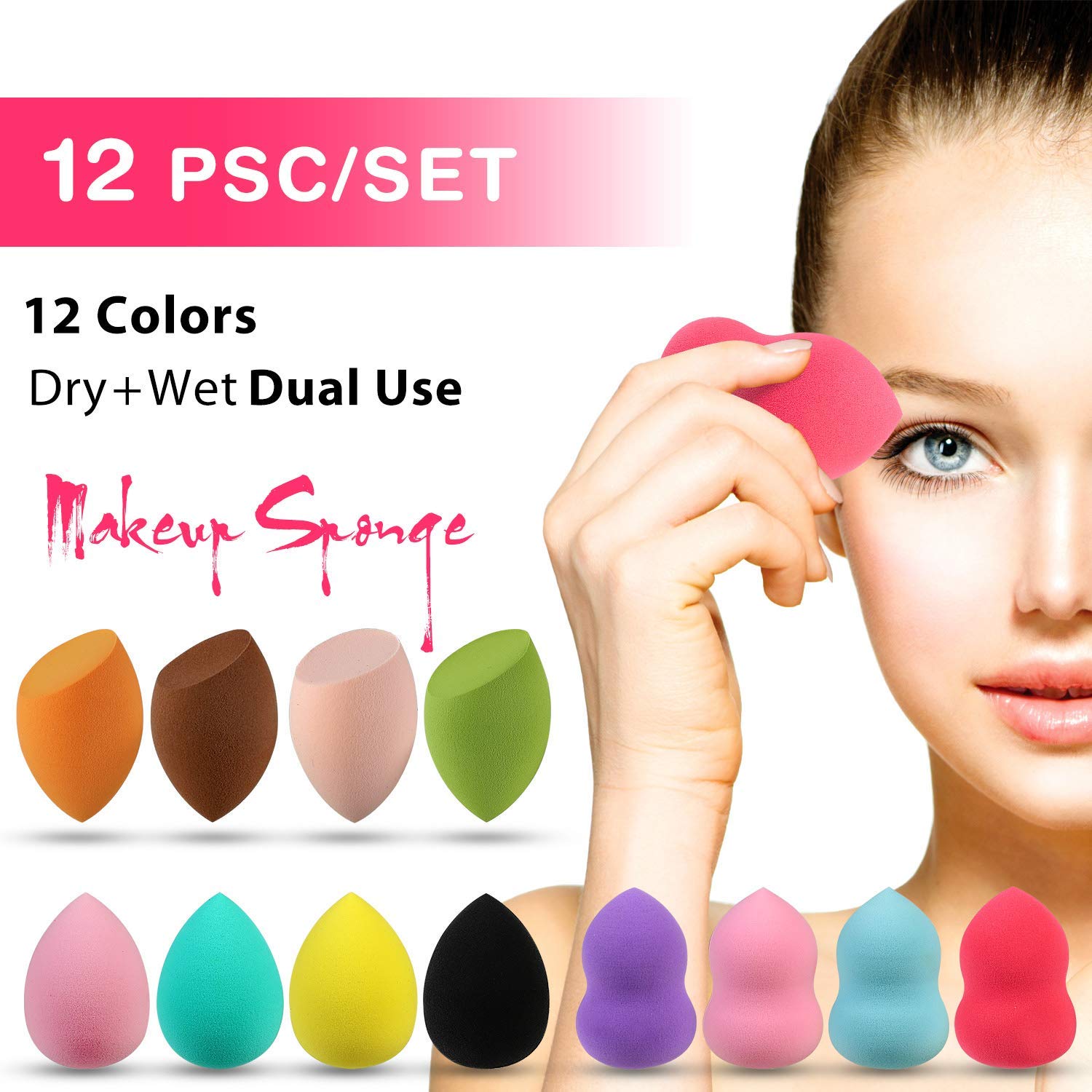 Professional Dry & Wet Makeup Sponge Set - 12 Pcs Beauty Blender for Liquid, Cream & Powder Foundation | Multi-Colored Cosmetic Sponges for Flawless Blending | Perfect for Everyday Makeup, Travel & Professional Use
