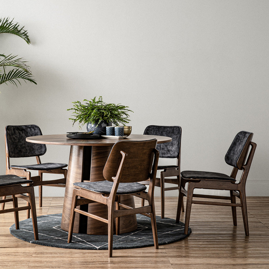 HEATH Modern Dining Chair - Walnut & Charcoal Fabric Upholstered - Perfect for Kitchen, Dining Room and Home Office Seating