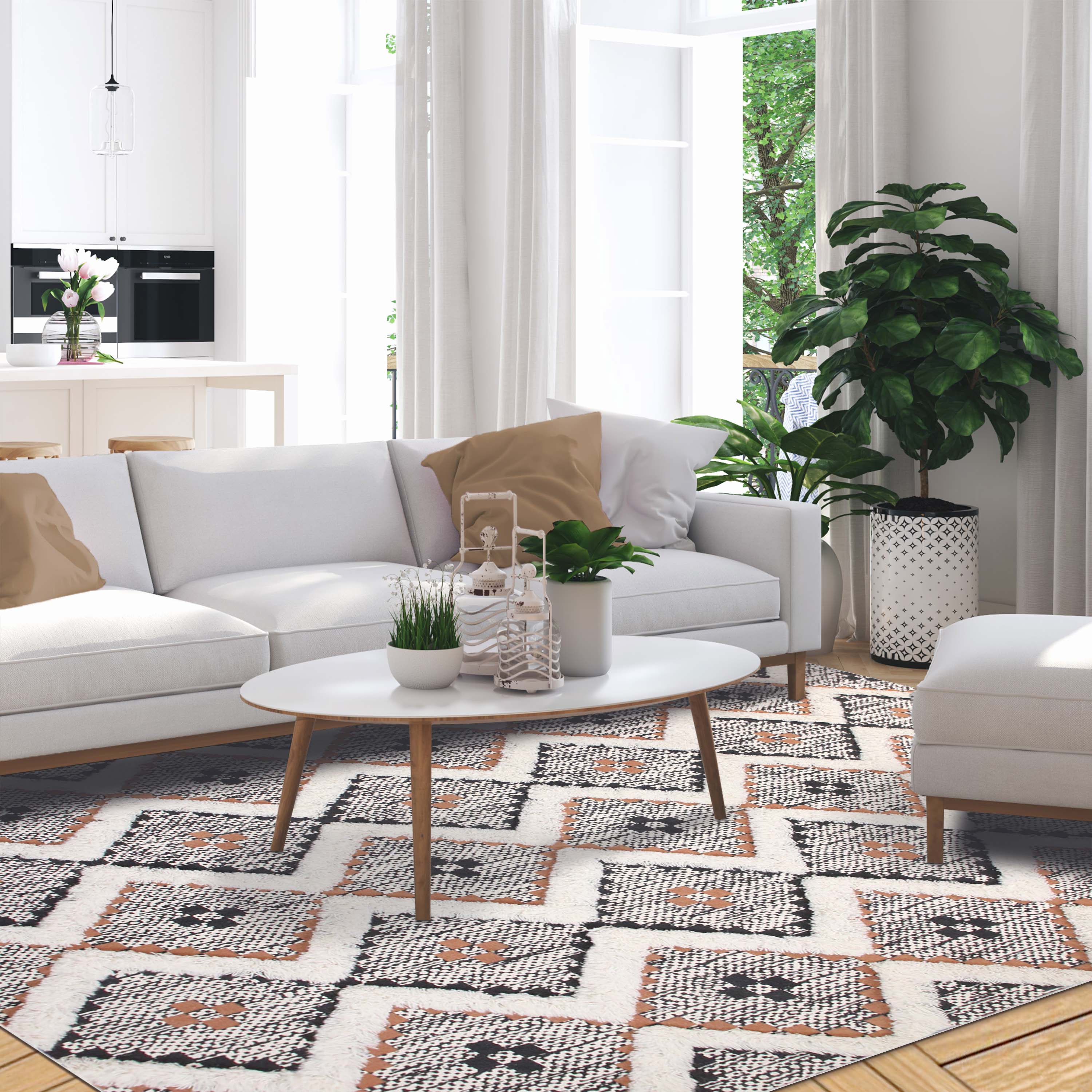 Hand Tufted Cotton Wool Geometric Farmhouse Area Rug - Soft Textured Boho Chic Rug for Living Room, Bedroom, Dining Room Decor