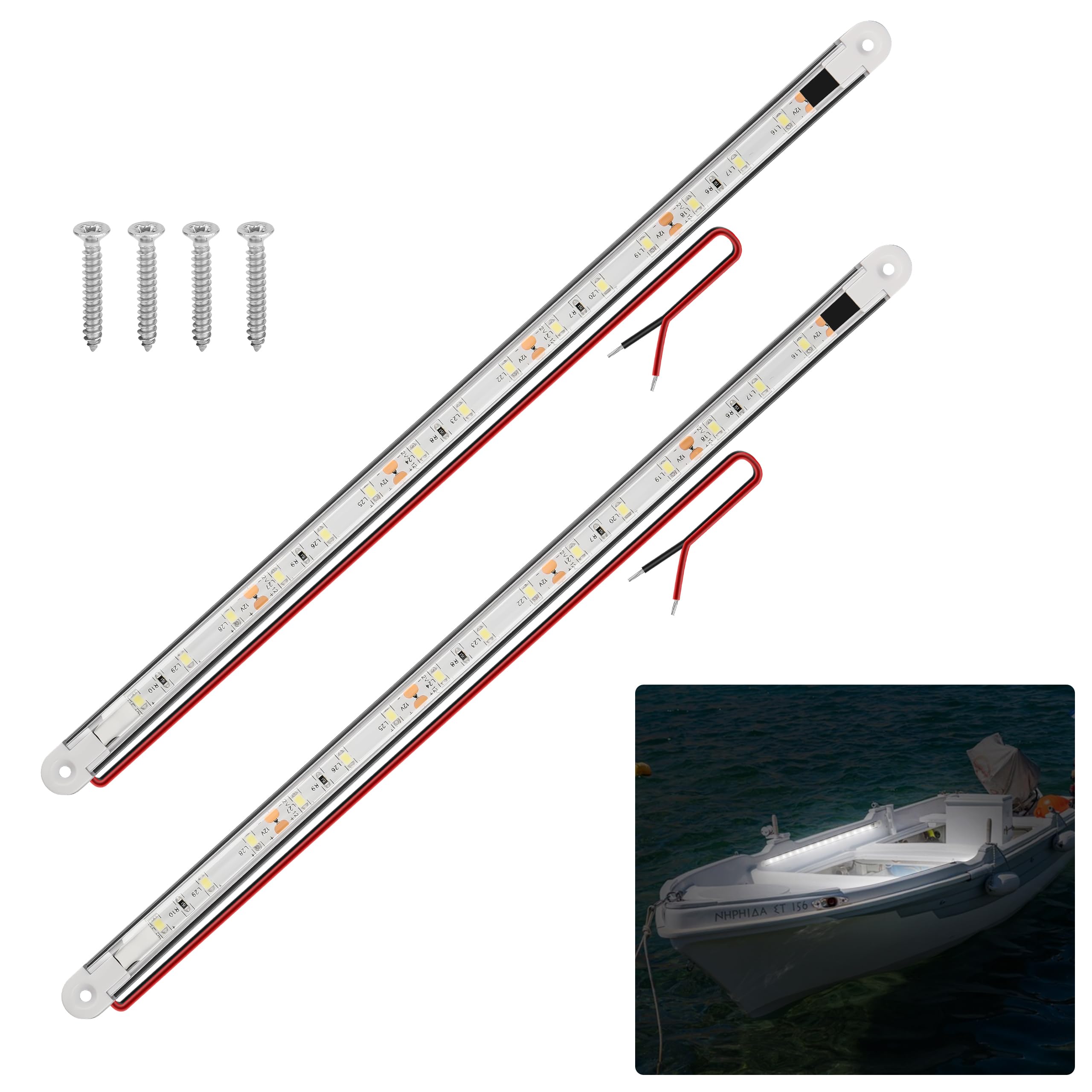 Waterproof Marine LED Boat Interior Lights - 2 Pack Super Bright LED Strip Lights for Night Fishing on Yachts, Pontoon Boats & Cabin Lighting | Durable Underwater Deck Lighting for Boating & Marine Use