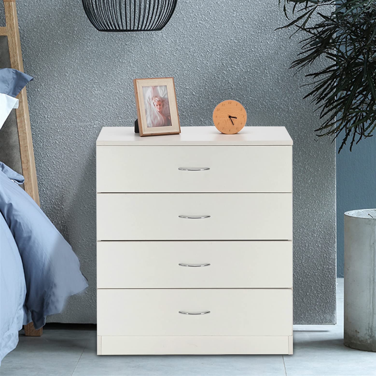Modern 4-Drawer Wooden Dresser - Tall Chest of Drawers with Storage, White Nightstand & End Table for Bedroom, Living Room & Hallway | Perfect for Small Space Organization & Home Decor