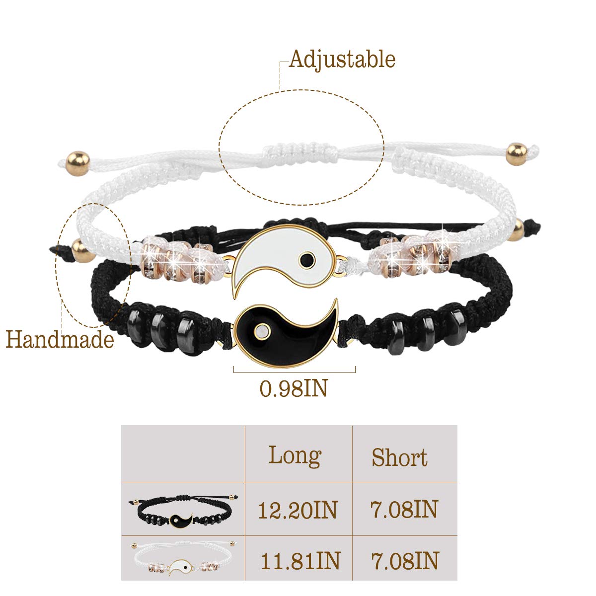 Best Friend Bracelets for 2 Matching BFF Bracelets - Yin Yang Friendship Bracelets for Men & Women - Perfect for Couples, Best Friends, and Special Occasions