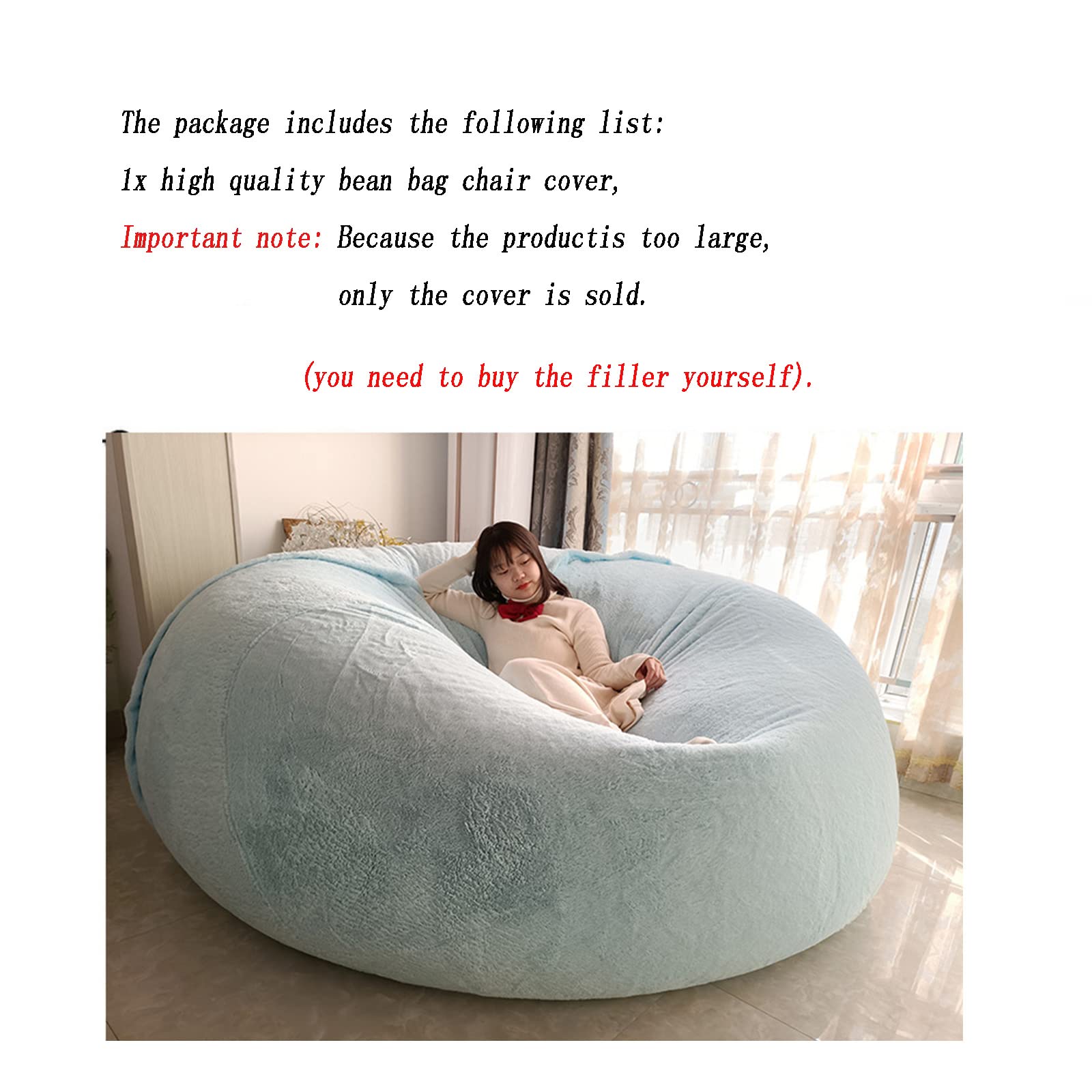 Giant Fluffy Faux Fur Bean Bag Chair for Adults - Oversized Round Soft Lazy Sofa Bed (86x56cm, White) | Perfect for Living Room, Bedroom & Game Room Relaxation