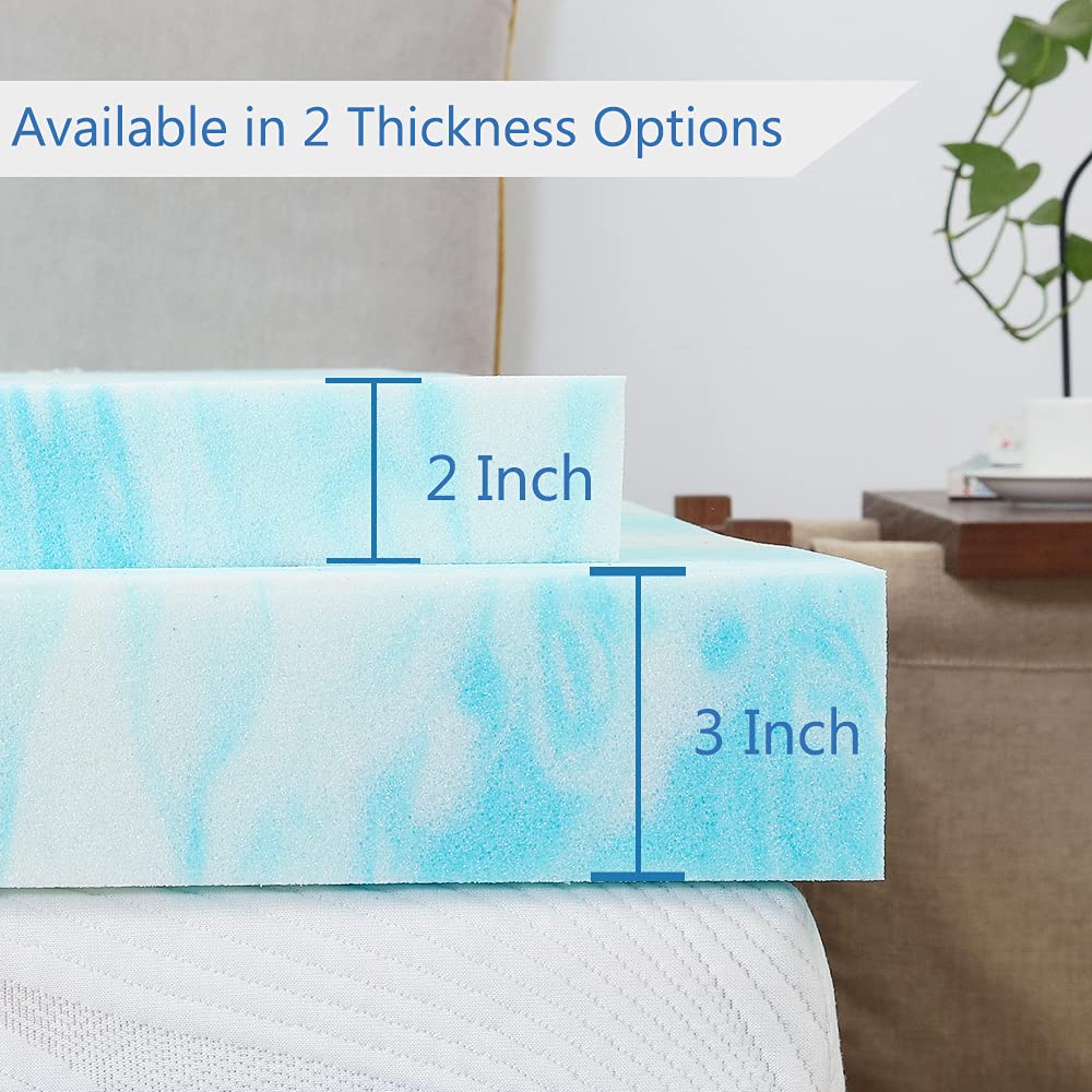 IULULU 3 Inch Cooling Gel Memory Foam Mattress Topper - King Size, Breathable & Hypoallergenic, Blue, Tear Resistant - Perfect for Back Pain Relief & Hot Sleepers, Bedroom Comfort Upgrade