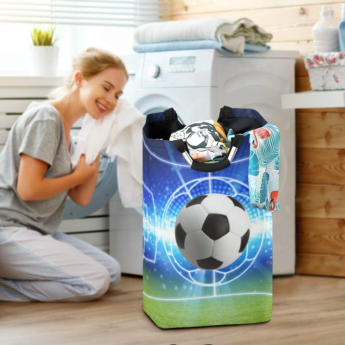 AUUXVA Collapsible Laundry Hamper - Foldable Sports Ball Design Clothes Basket for Soccer, Football & Laundry Storage | Perfect for Bedroom, Dorm, Kids Room & Toy Organization
