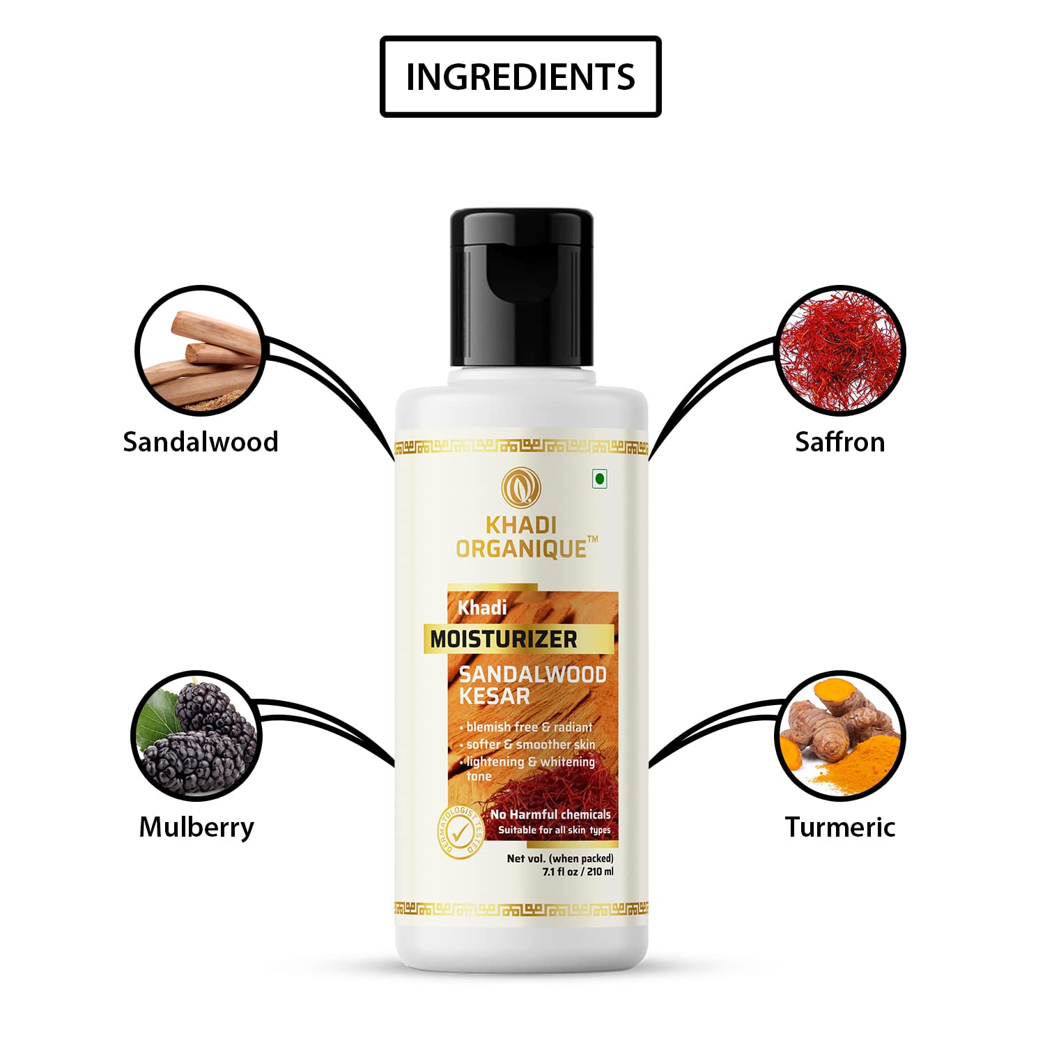 Khadi Organique Sandalwood & Honey Body Wash with Kesar Moisturizer - 2 Pack for Dry Skin Care & Hydration | Perfect for Daily Shower & Spa Day at Home