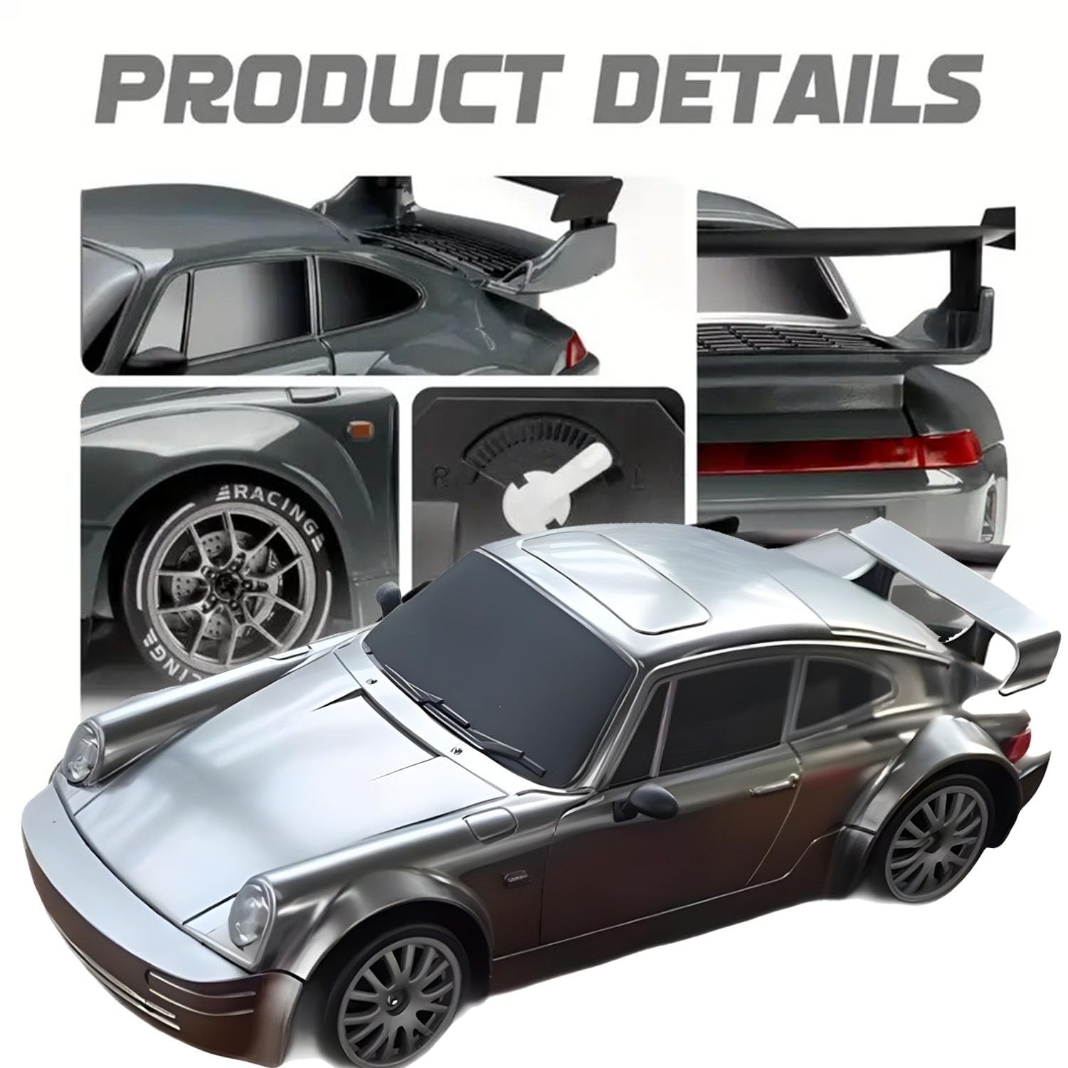 1:20 Scale Retro Drift Master RC Car - 2.4GHz 4WD Remote Control Drifting Vehicle with Roadblocks & Tires (Silver) | Mini RC Drift Car for Adults & Kids | Perfect for Indoor Racing, Backyard Drifting & RC Car Competitions