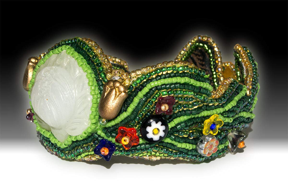 Lotus Jade Bead Embroidered Boho Bracelet - Colorful & Elegant Handmade Jewelry for Women | Perfect for Festivals, Yoga, and Boho Fashion