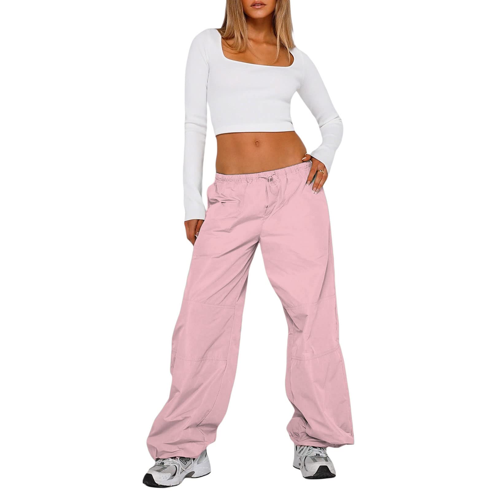NZNDSHD Women's Baggy Cargo Pants - Low Waist Wide Leg Parachute Pants with Drawstring | Y2K Streetwear Joggers & Sweatpants | Perfect for Casual Outfits, Street Style & Hip Hop Fashion