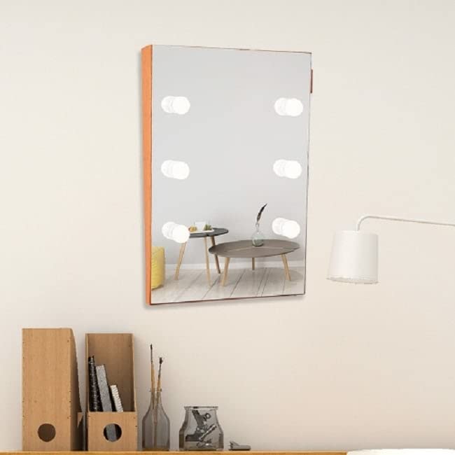 Modern Wooden Wall Vanity Mirror with LED Lights - Fog-Free Bathroom Makeup Mirror, Brown Contemporary Design with Included Hardware - Perfect for Bedroom Dressing Table & Bathroom Decor