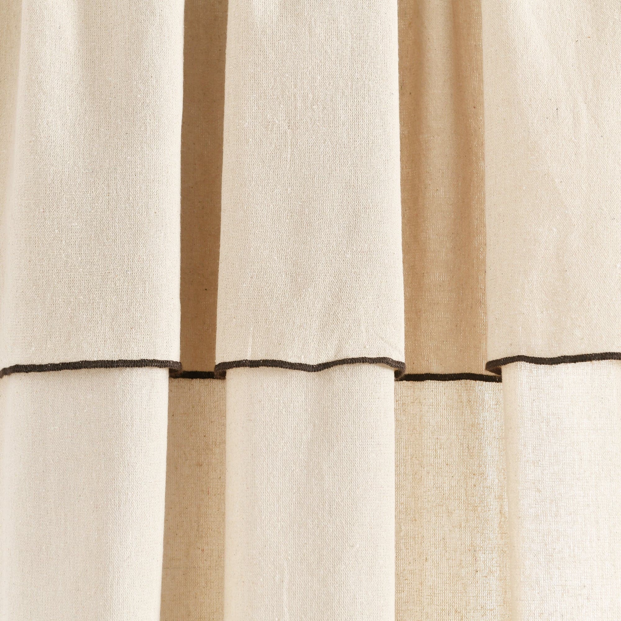 Modern Faux Linen Embroidered Edge Window Curtain Panel Set with Attached Valance - Elegant Home Decor for Living Room, Bedroom & Dining Room