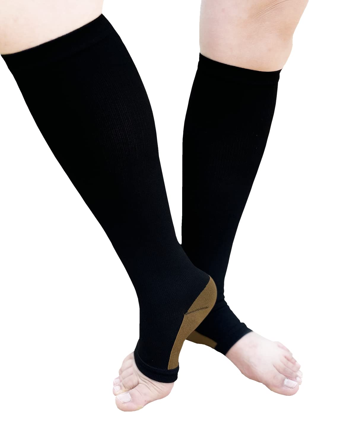 Copper Open Toe Compression Socks for Women & Men - 4 Pairs Toeless Compression Stockings for Nurses, Runners & Travel - Improve Circulation & Reduce Swelling