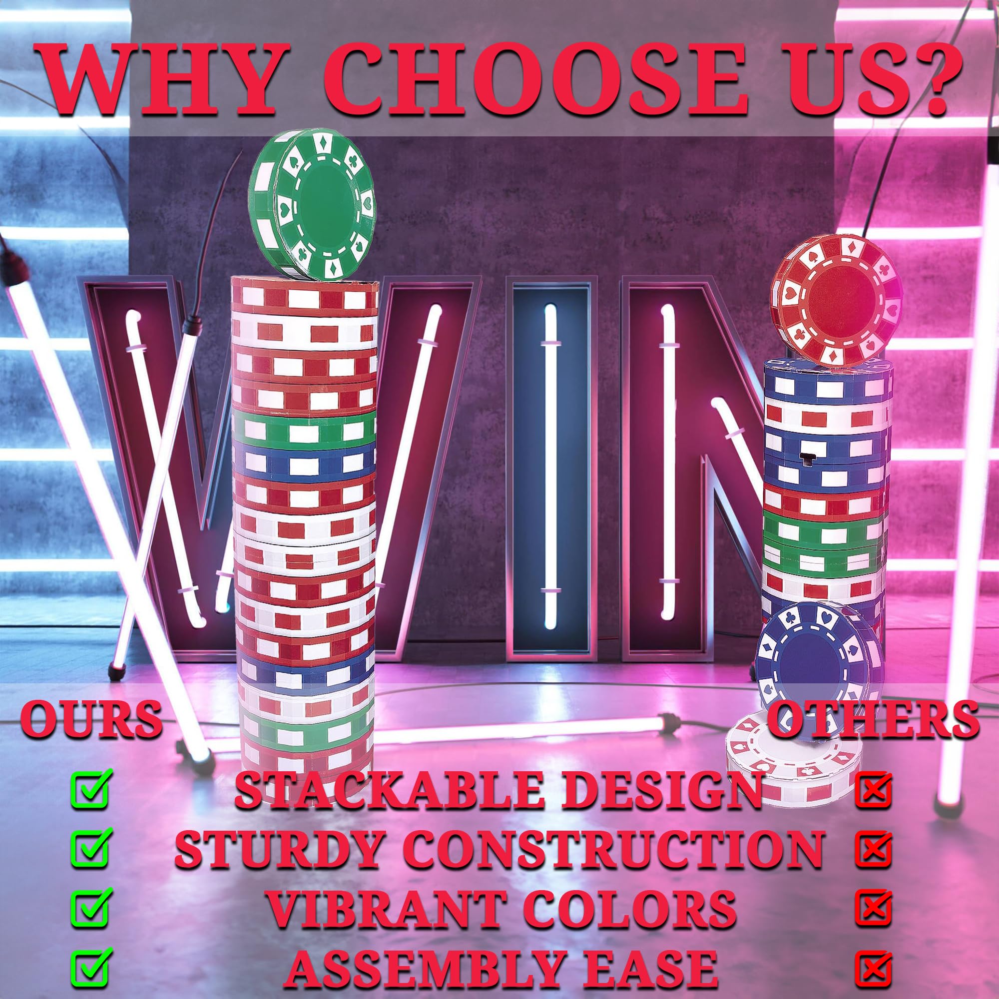 3D Poker Chip Columns (6pc) - Fun Express Large Party Decorations for Casino Theme Events, Poker Nights & Game Room Decor
