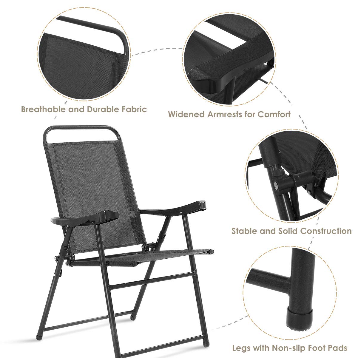 GOFLAME Set of 4 Folding Sling Chairs with Armrests - Lightweight Portable Outdoor & Indoor Patio Furniture for Backyard, Poolside, Lawn, Garden, and Camping - Perfect for Relaxing, Lounging, and Entertaining Guests