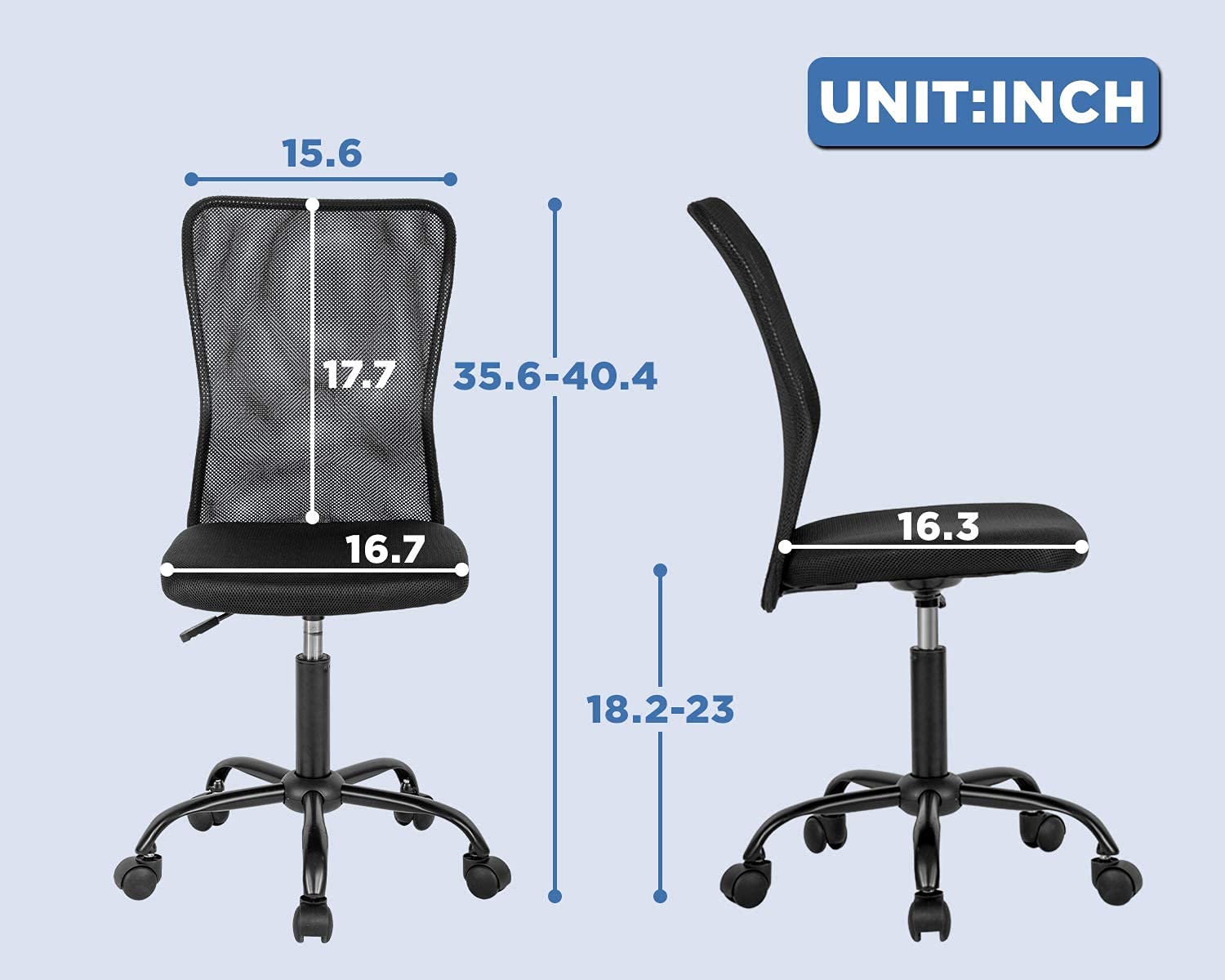 Ergonomic Mid Back Mesh Office Chair - Adjustable Rolling Desk Chair with Lumbar Support for Home & Office Use - Comfortable Computer Chair for Women & Men (Black)