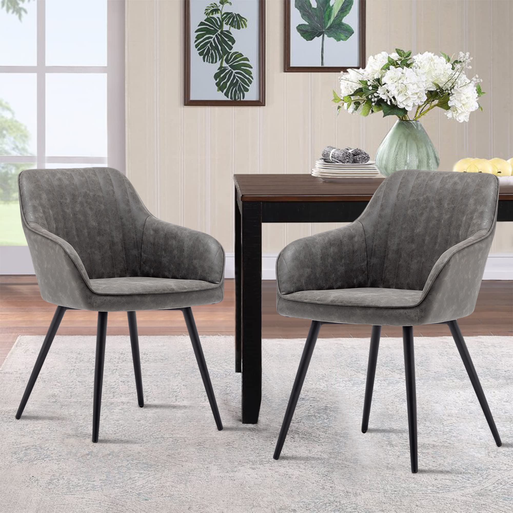 Awonde Set of 2 Faux Leather Accent Chairs - Modern Armchairs with Metal Legs in Gray for Dining Room, Living Room & Office - Perfect for Guest Seating, Home Decor & Small Spaces