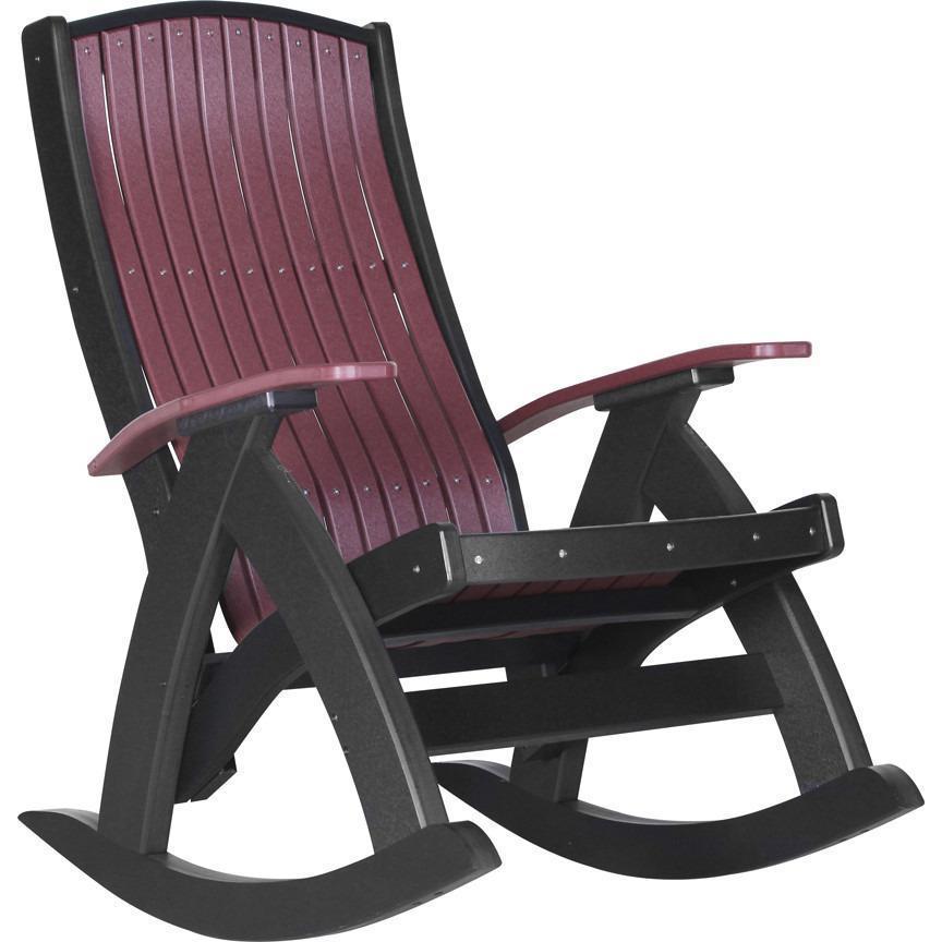 LuxCraft Recycled Plastic Cherry Wood Porch Rocking Chair with Cup Holder - Comfortable Outdoor Rocker for Patio, Deck, Garden & Backyard Relaxation