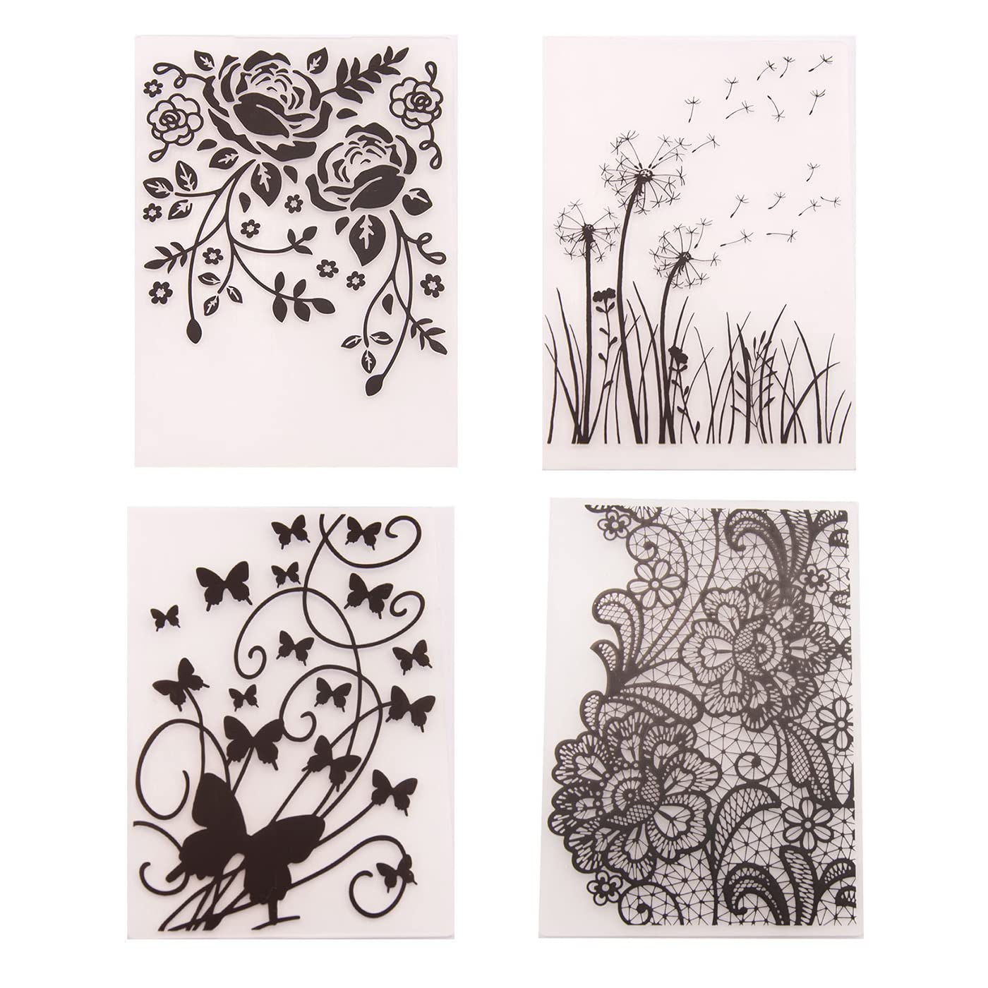 4Pcs Flower Butterfly Plastic Embossing Folder Set - DIY Scrapbooking Stencils for Handmade Cards, Photo Albums & Paper Crafts - Dandelion Design Craft Molds for Art Projects & Home Decor (Perfect for Wedding Invitations, Gift Cards & Memory Books)