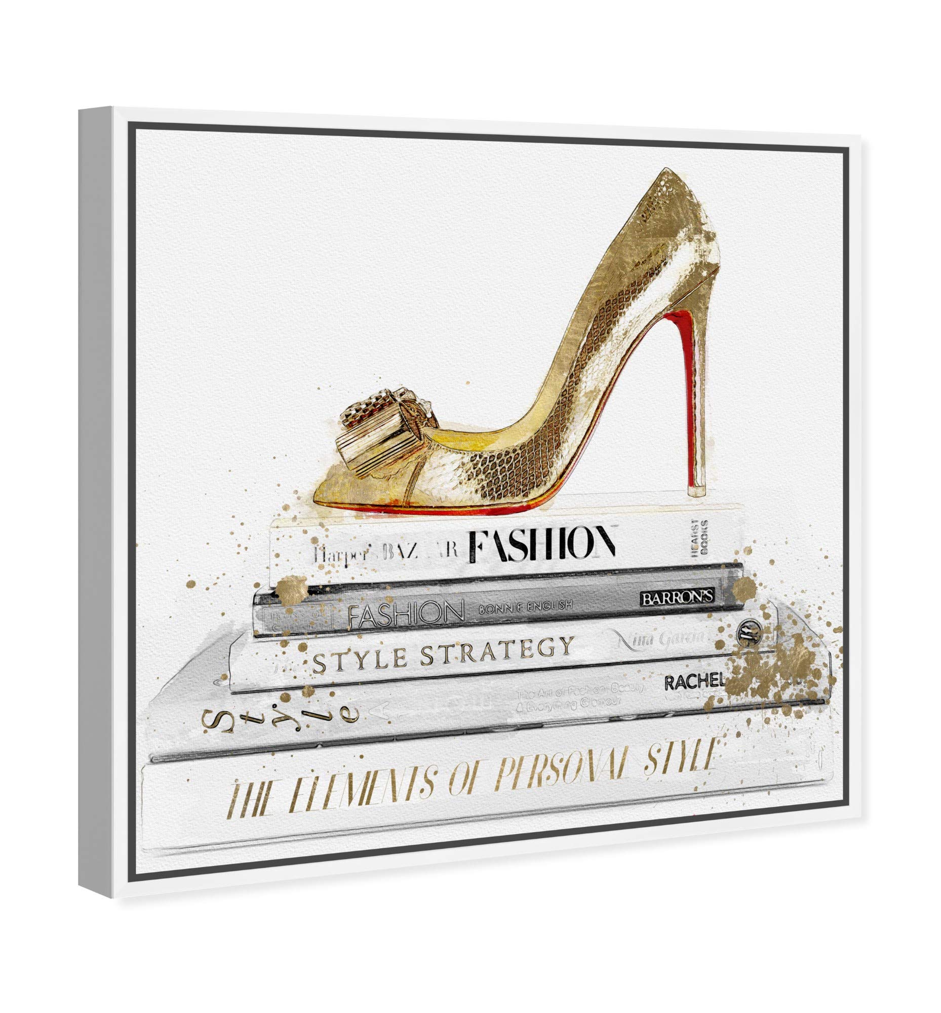 Oliver Gal Artist Co. Red Sole Shoes Framed Wall Art - 16x16 Inch Fashion Glam Canvas Print in Gold & White - Perfect for Home Décor, Bedroom & Office Wall Decor