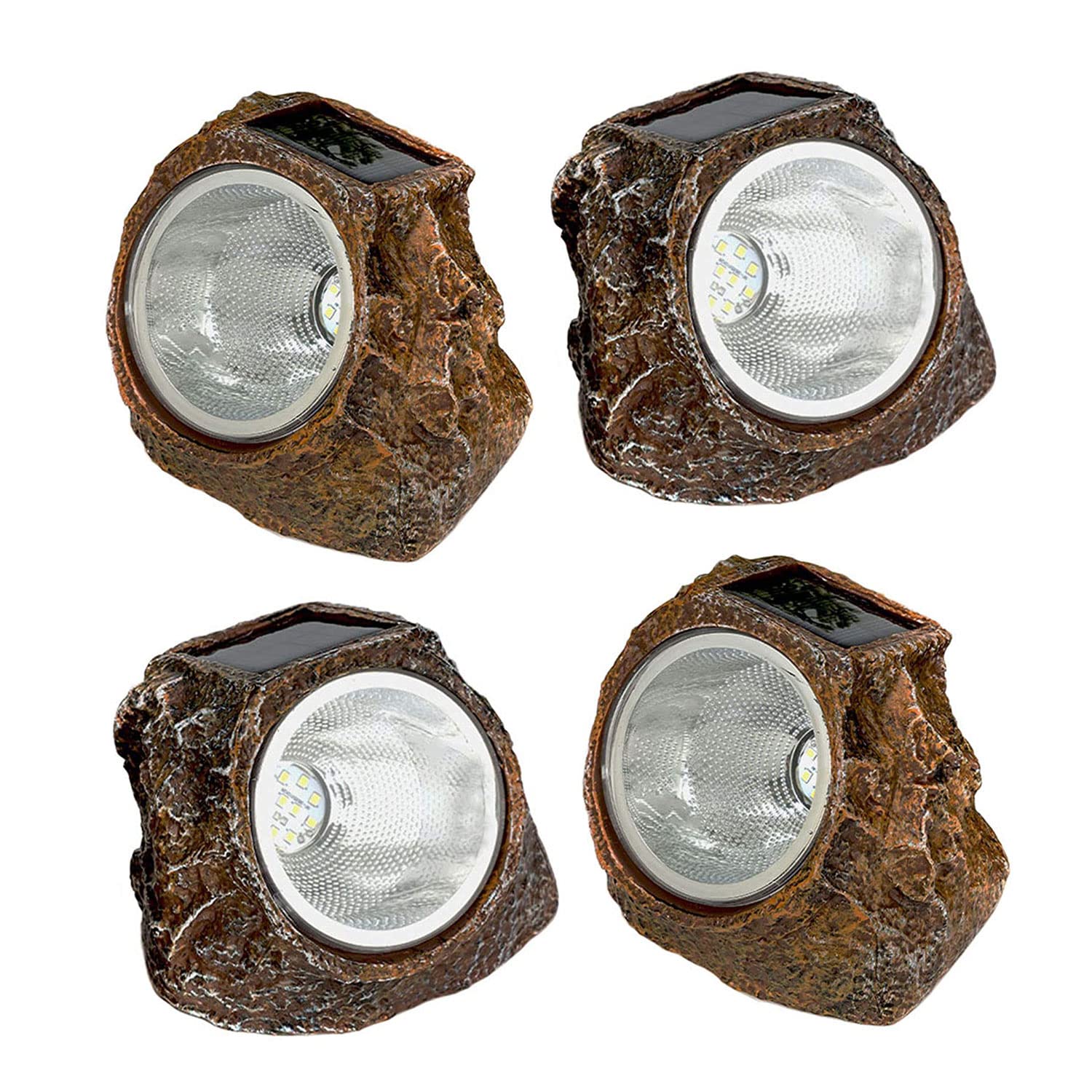 4 Pack Solar Garden Rock Lights - 10 LED Waterproof Outdoor Pathway Lights for Walkway, Patio & Yard Decor | Weatherproof Solar Spot Lighting for Landscape, Driveway & Backyard (Warm White)