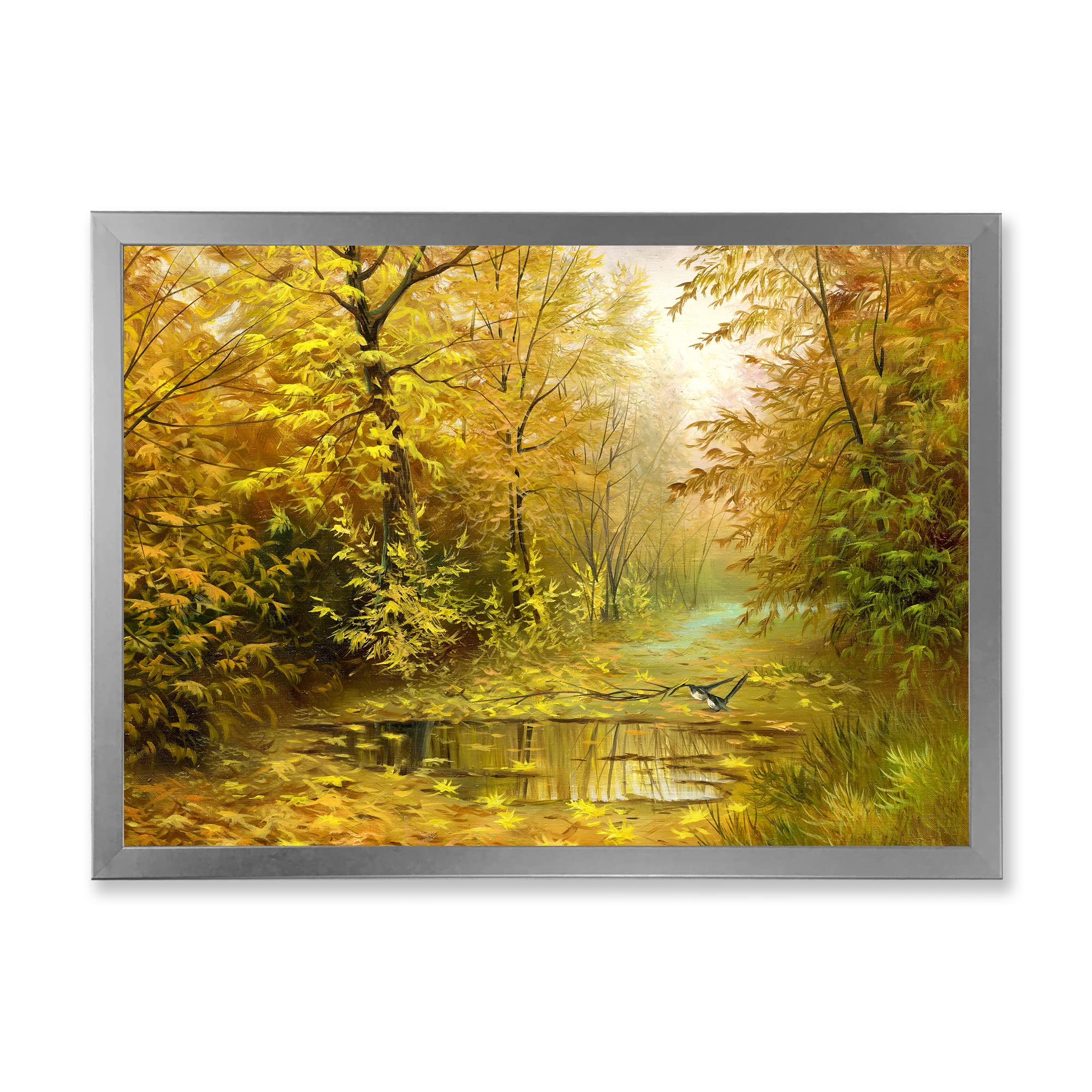 DesignQ Road In Yellow Woodlands Country Framed Wall Art - Rustic Landscape Painting for Living Room, Bedroom & Office Decor