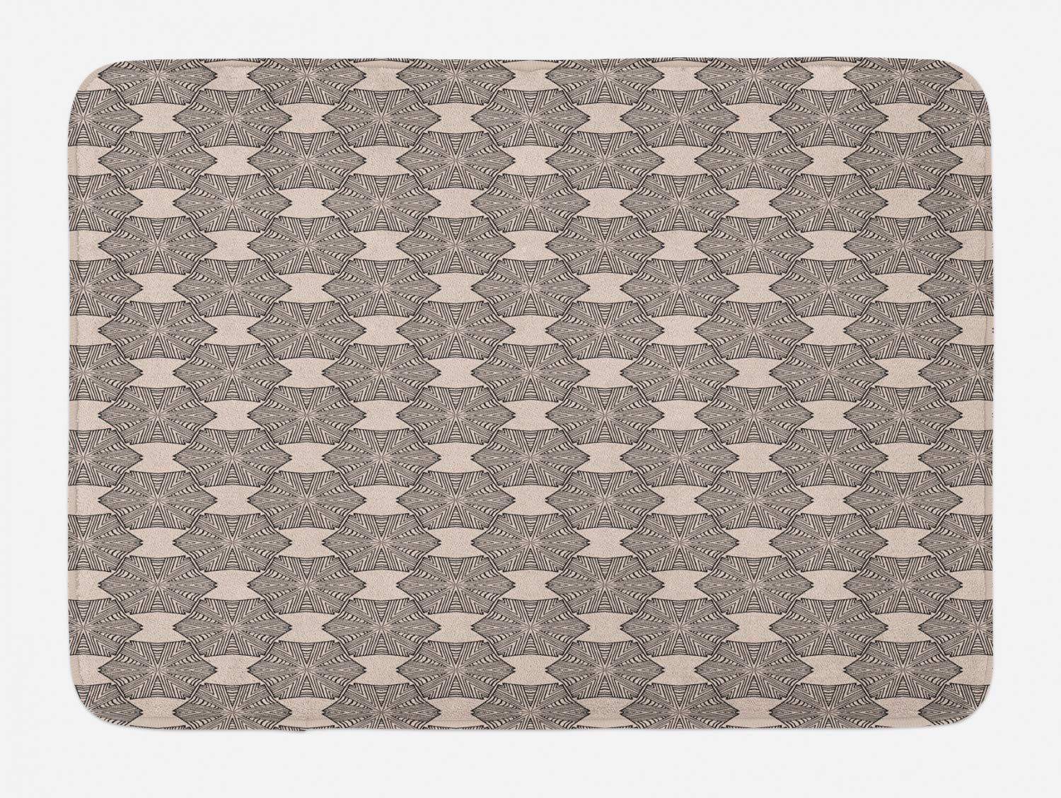 Ambesonne Abstract Bath Mat - Non-Slip Plush Bathroom Rug with Mandala & Geometric Design, Vintage Persian Style Meditation Decor, 29.5x17.5 Inches, Warm Taupe Charcoal Grey - Perfect for Spa, Yoga Studio & Bohemian Home Decor