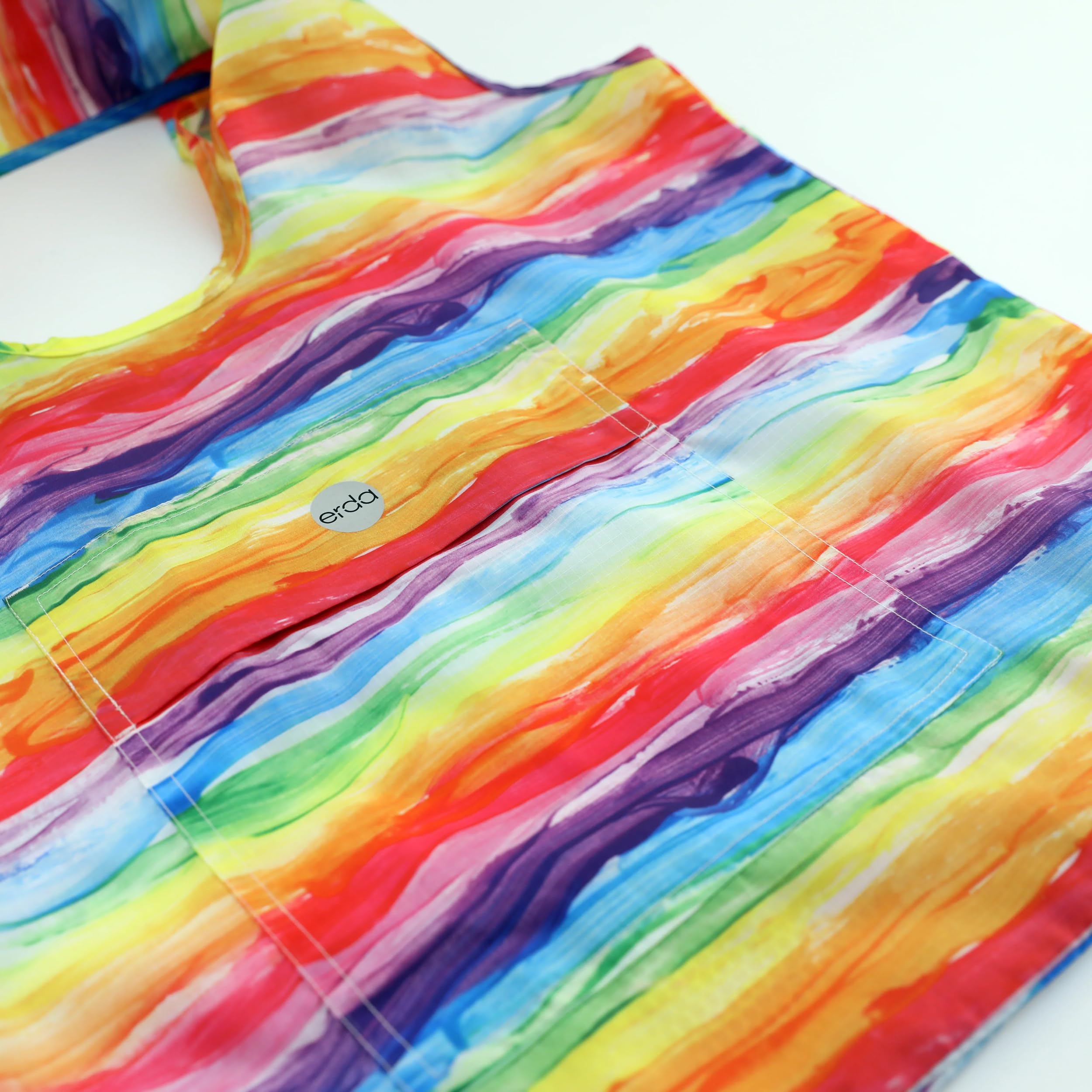 Eco-Friendly Sand-Free Beach Bag Made from Recycled Plastic Bottles - Watercolor Rainbow Print for Travel, Swimming, and Outdoor Adventures