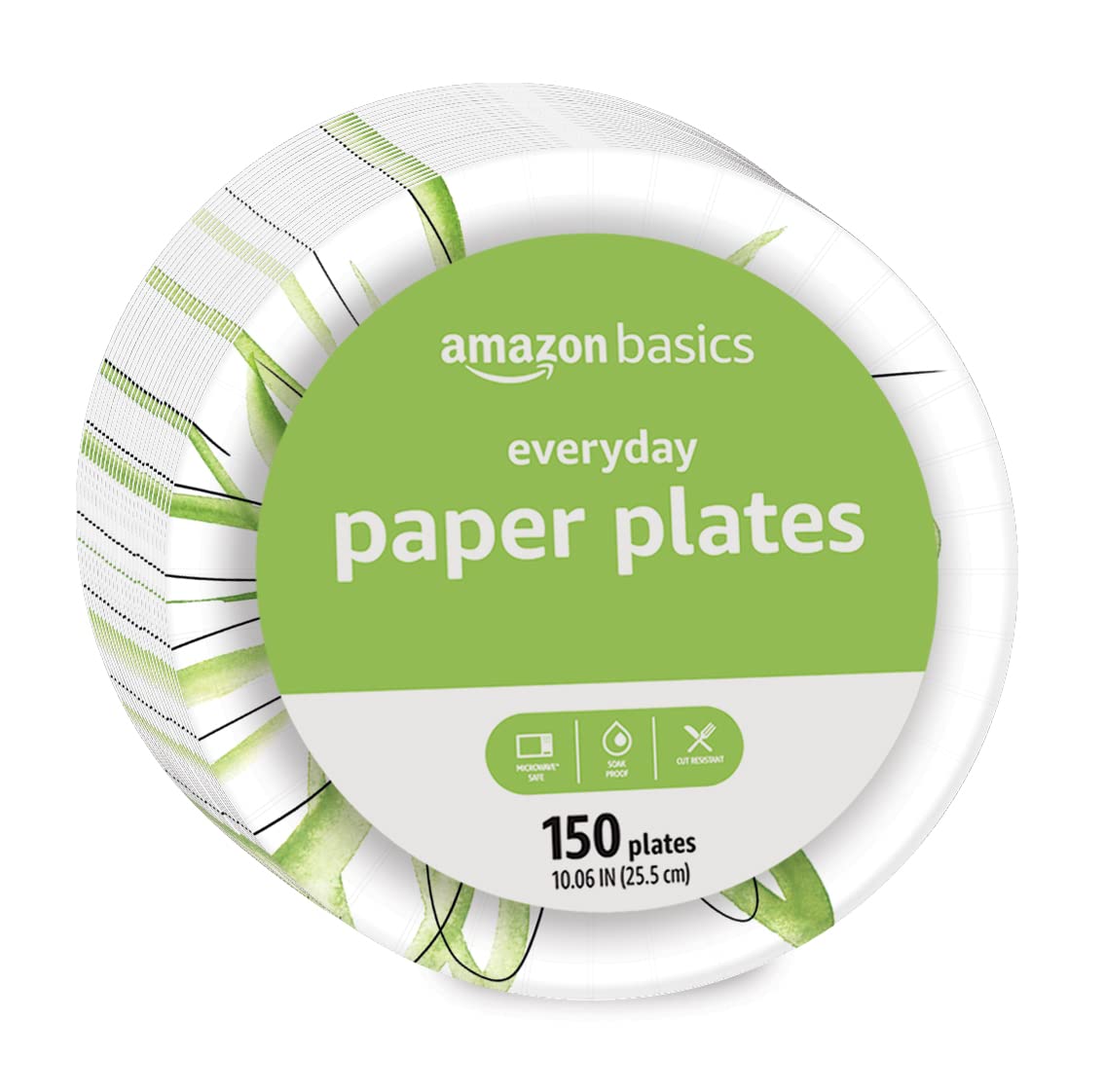 Amazon Basics 10 Inch Disposable Paper Plates - 150 Count, Heavy Duty & Eco-Friendly for Parties, BBQs, Picnics & Everyday Use