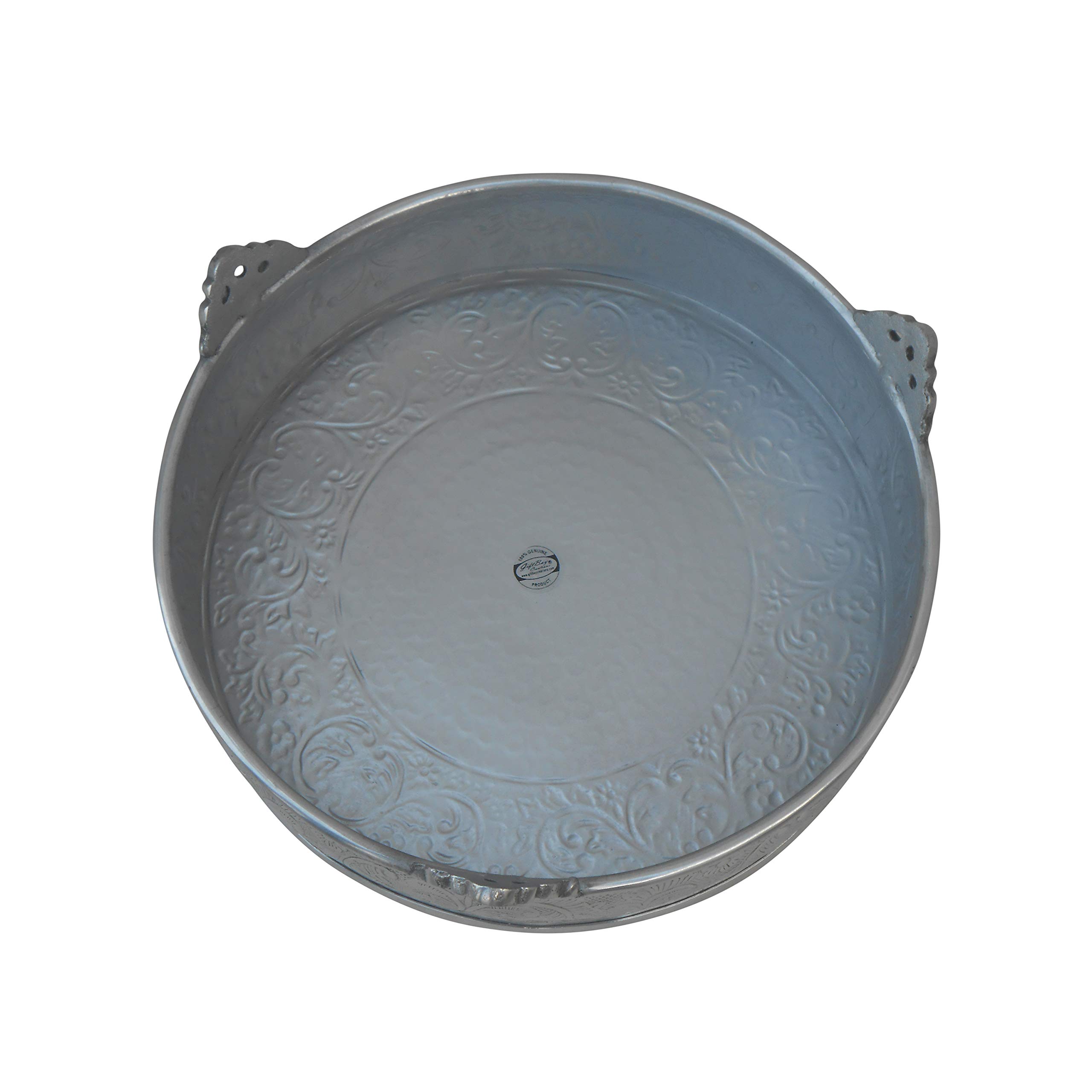 GiftBay 18 Inch Round Silver Wedding Cake Stand - Handcrafted Embossed Metal Tiered Dessert Display for Weddings, Parties & Special Events
