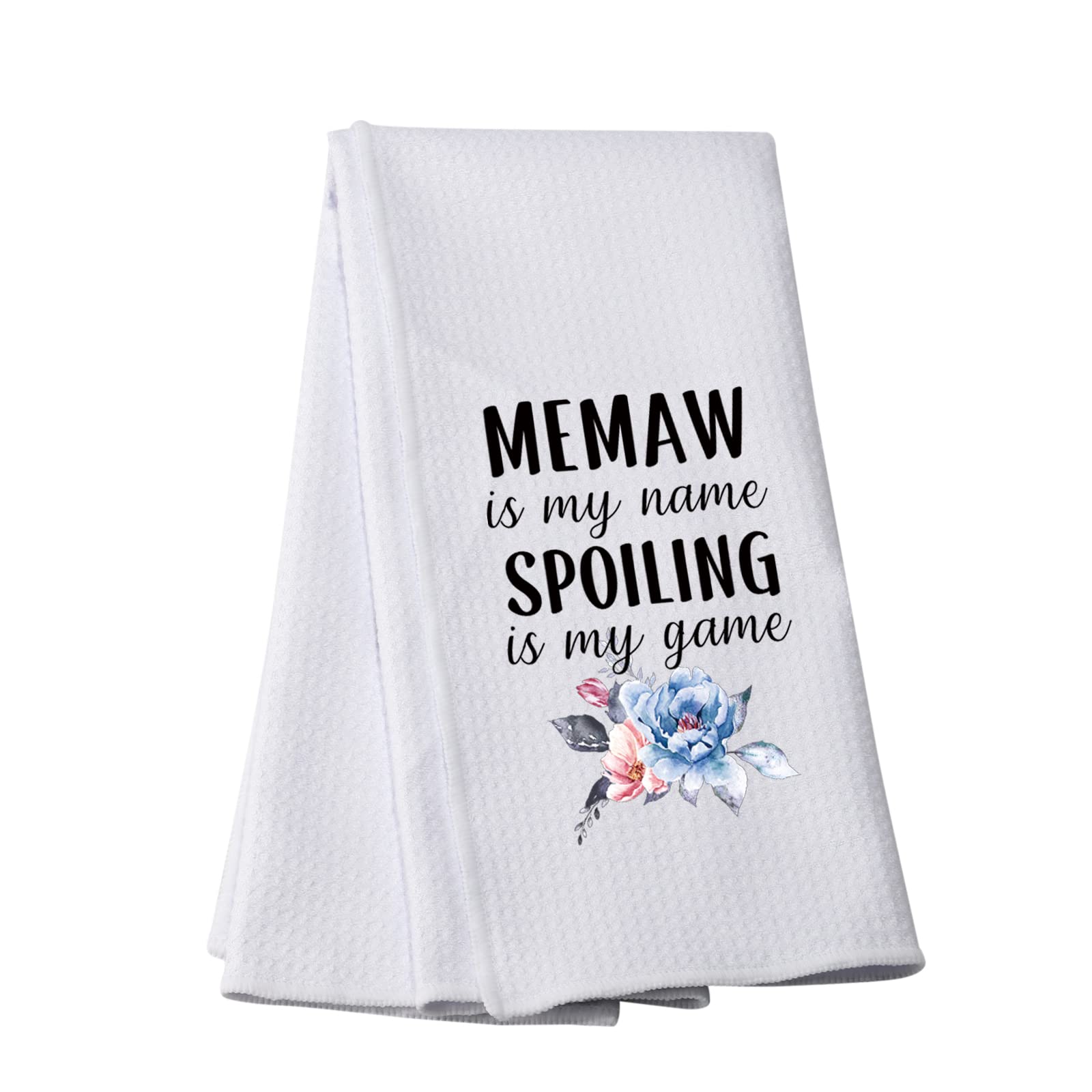PWHAOO Grandma Memaw Kitchen Towel - Funny Memaw is My Name Spoiling is My Game Cotton Dish Towel - Cute Kitchen Decor for Grandmothers - Perfect for Gifts, Housewarming & Mother's Day
