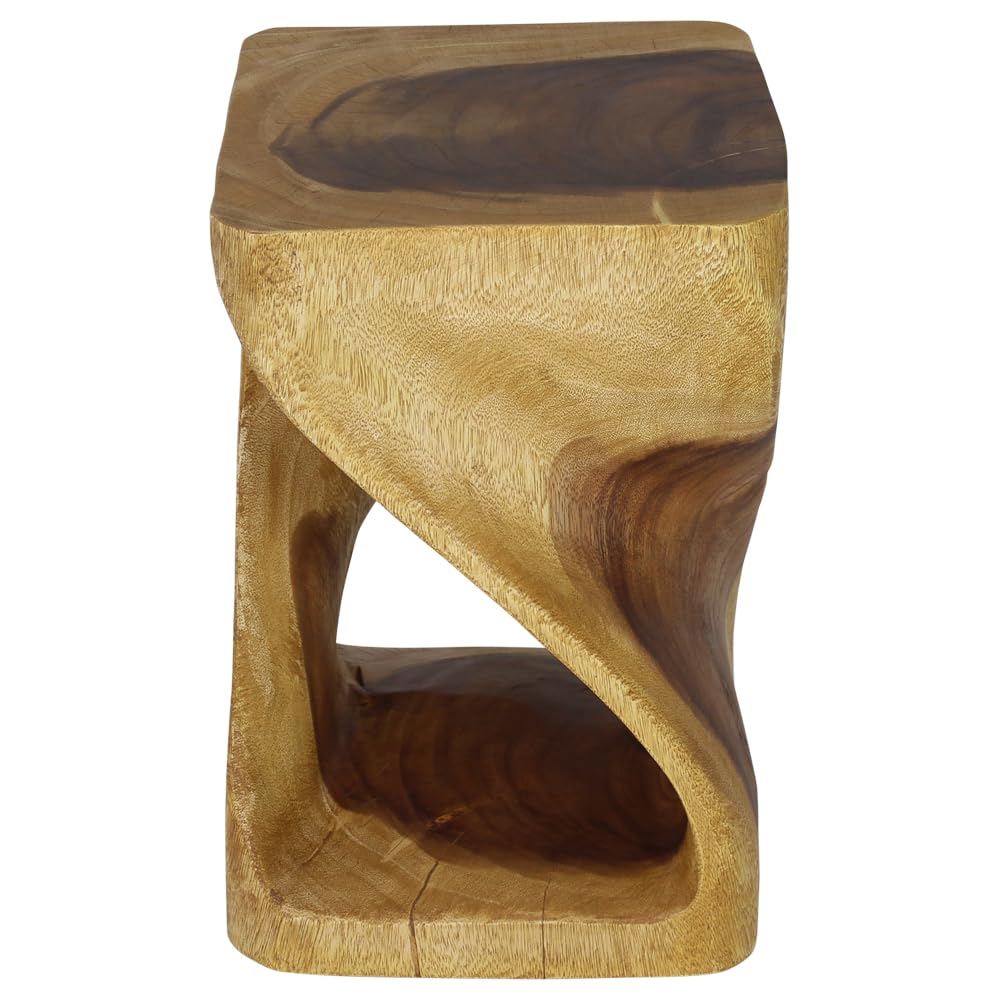 Haussmann Original Wooden Twist Stool 12x12x18 Inches - Solid Oak Bar Stool with Oil Finish - Perfect for Kitchen Island, Breakfast Nook & Home Decor