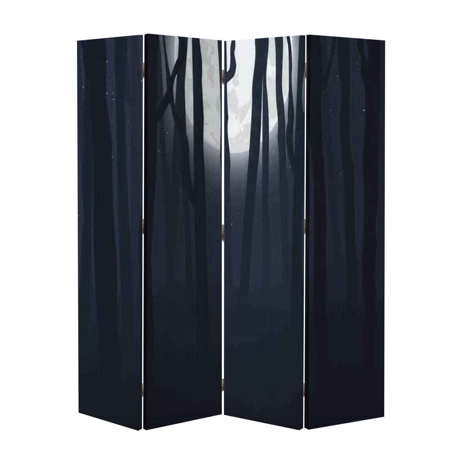 4 Panel Scary Night Forest with Full Moon Canvas Room Divider - Privacy Partition Screen for Home, Office, Bathroom & Bedroom - Perfect for Creating Private Spaces in Studios, Dorms and Meditation Areas