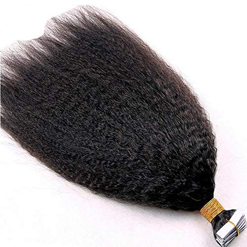30 Inch Long Kinky Straight Tape in Hair Extensions 40pcs - Brazilian Coarse Yaki Skin Wefts Bulk for Women (18 Inch 40pcs, Color 4 Dark Brown) | Perfect for Styling, Volume Boost & Everyday Wear