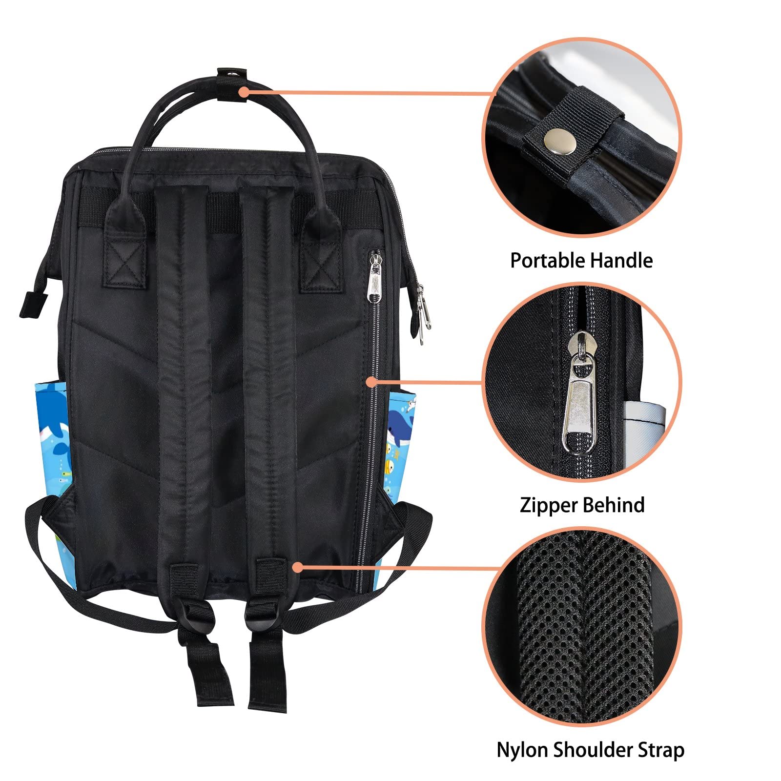 Waterproof Kawaii Whale & Dolphin Diaper Backpack - Large Capacity Baby Nappy Changing Bag with Laptop Compartment | Stylish Unisex Travel Backpack for Parents | Perfect for Daycare, Beach Trips & Family Outings