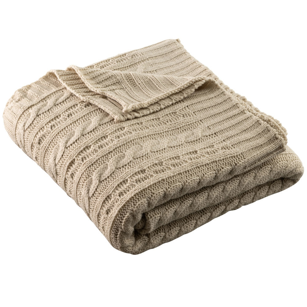 Galway Crystal Aran Knit Throw Blanket - Soft Warm Grey Wool Blend - Cozy Living Room Sofa Throw for Winter & Home Decor