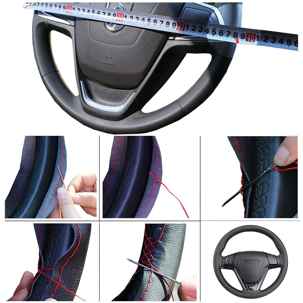 16.5 Inch Universal Suede Car Steering Wheel Cover - Non-Slip Fuzzy Steering Wheel Protector with Needle & Thread for Cars, Trucks & SUVs | Durable & Comfortable Grip for Safe Driving in All Weather Conditions