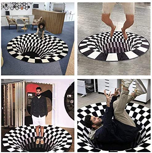 Lefran Anti-Skid Non-Woven Doormat - 3D Vortex Optical Illusion Round Rug 100x100cm (39x39in) - Non-Slip Floor Mat for Home Entryway, Living Room, Bedroom & Office Decor