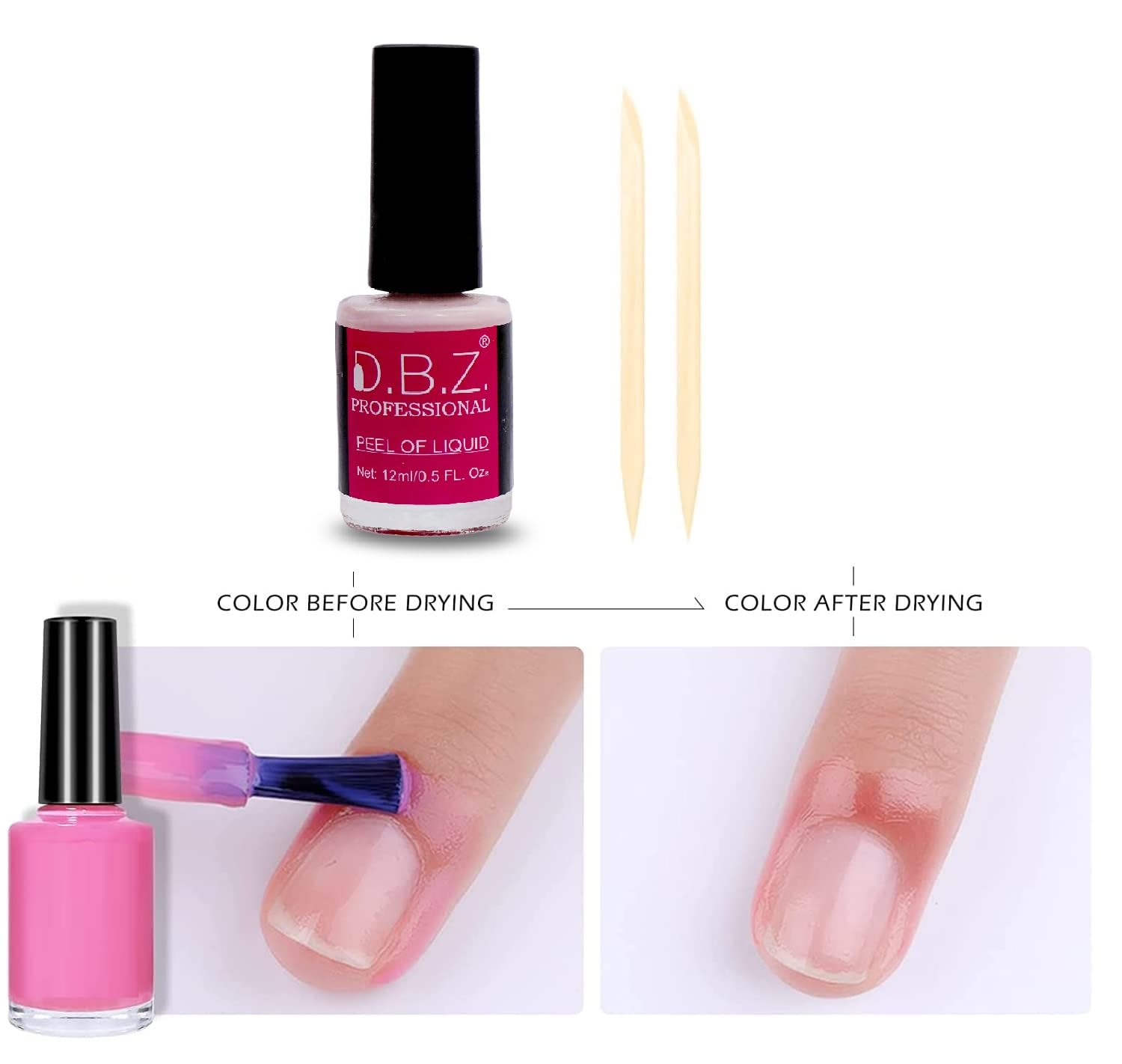 D.B.Z.® 12ml Nail Peel Off Liquid Tape Set – Latex Cuticle Guard & Skin Barrier for Gel Manicure, Includes 2 Free Wooden Cuticle Sticks | Perfect for Nail Art, Polish Protection & DIY Manicures at Home